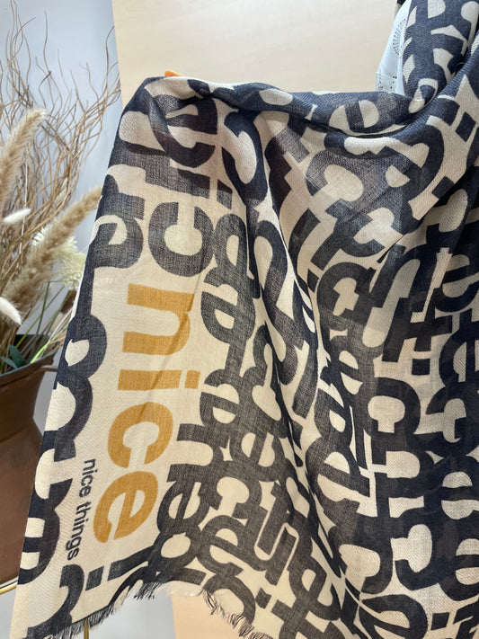 Foulard con motivo tipografico - in lana