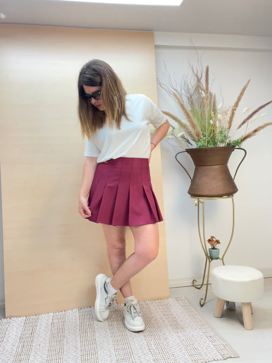 Mini Gonna a pieghe amarena