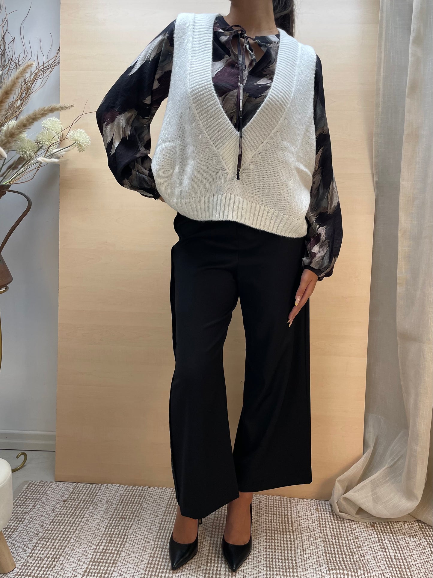 Gilet panna over con scollo a V - in lana
