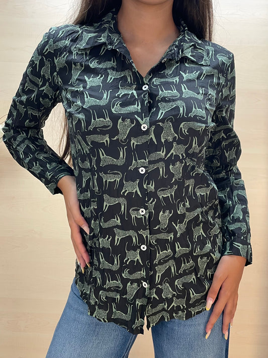 Camicia con stampa animalier felina - in cotone bio