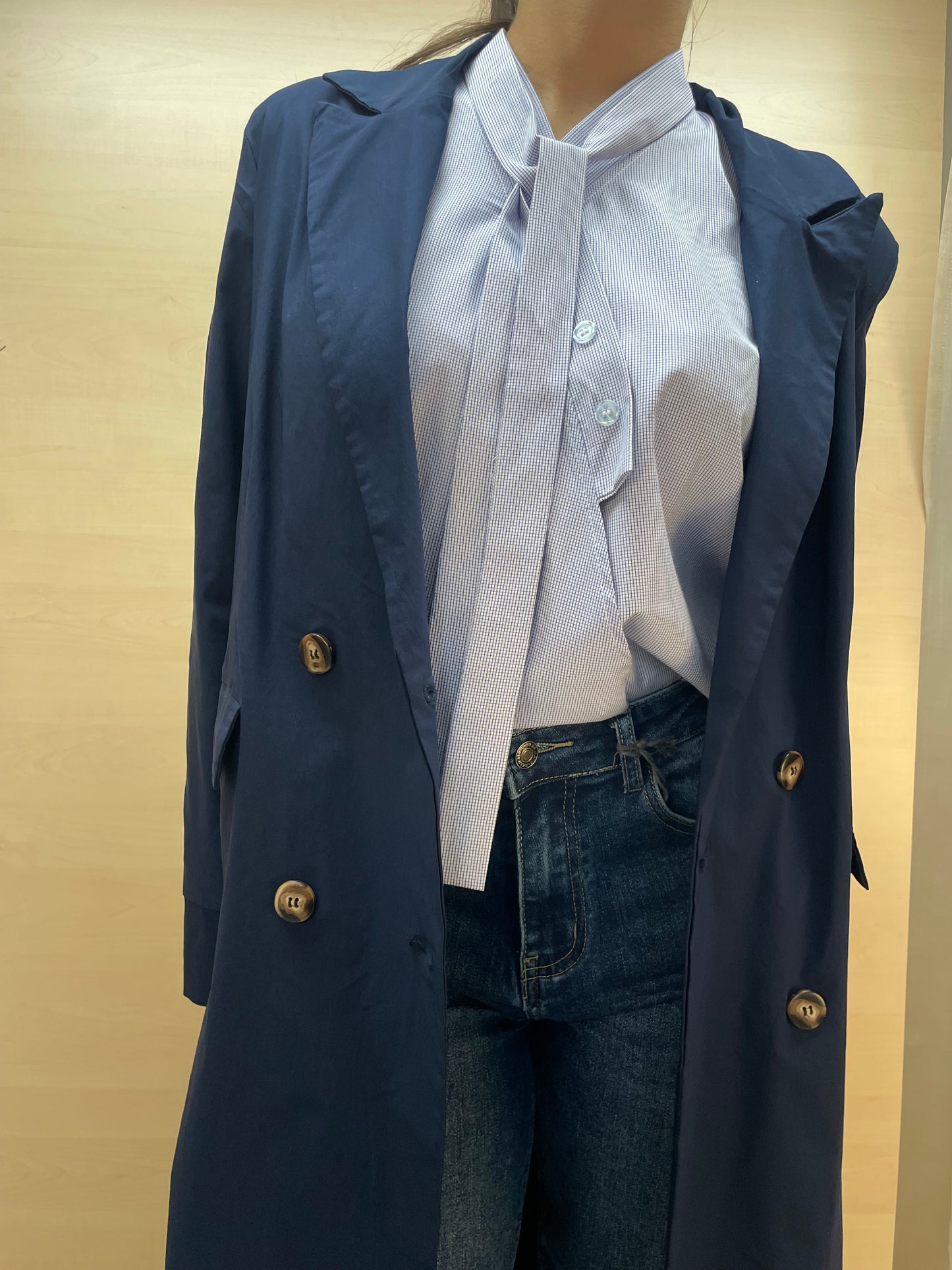 Trench lungo leggero - in bengalina blu