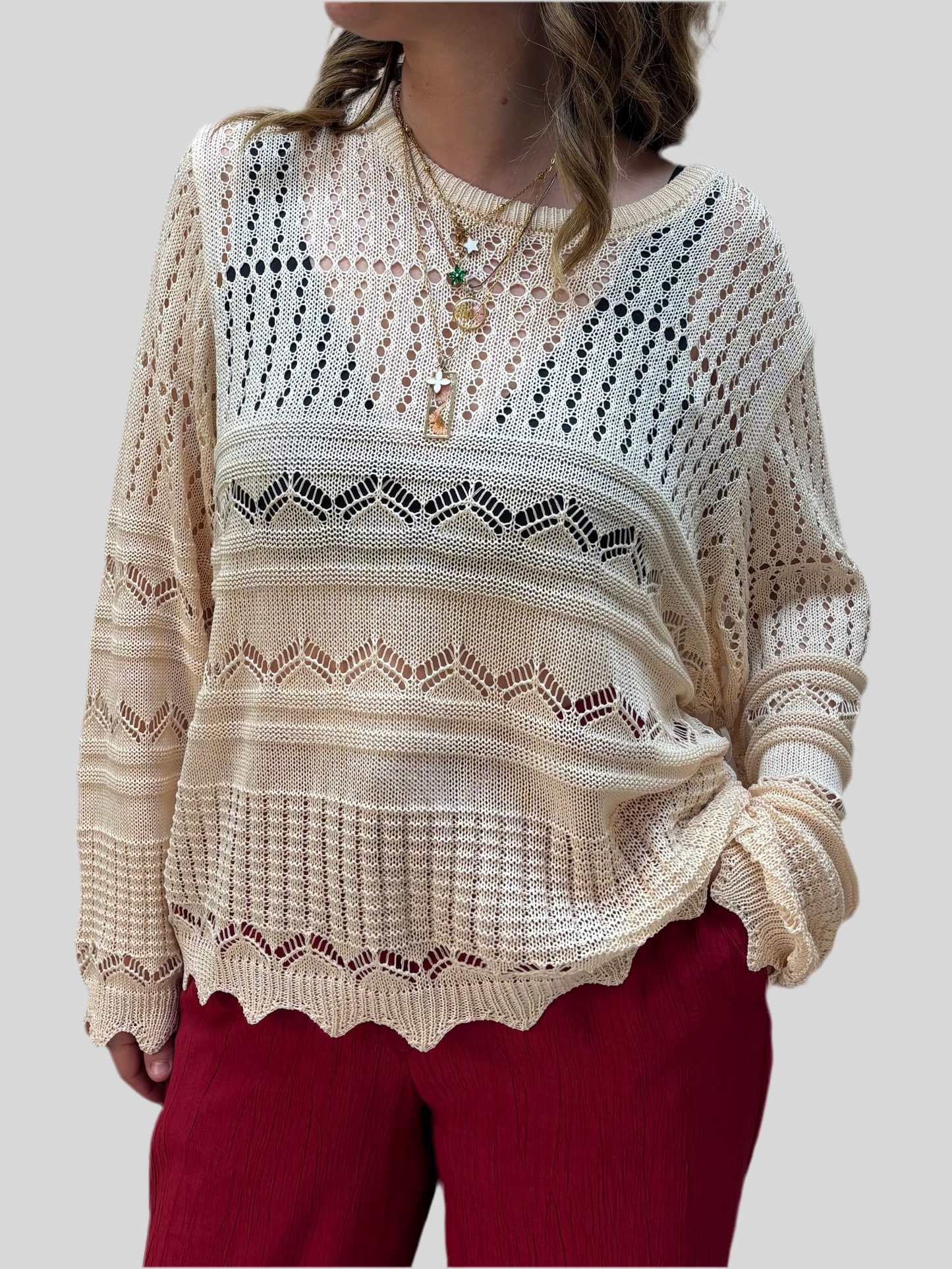 Maglia in pizzo fluido beige - in viscosa