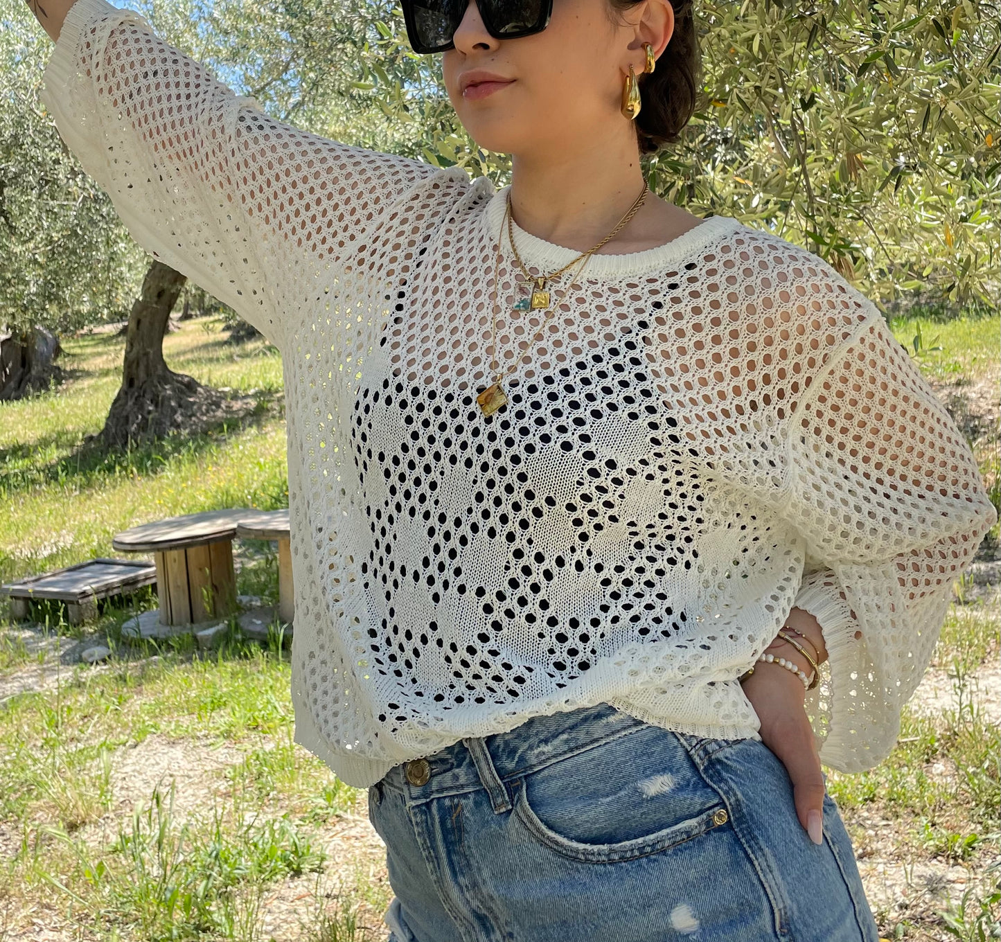 Maglia a rete bianca - in viscosa