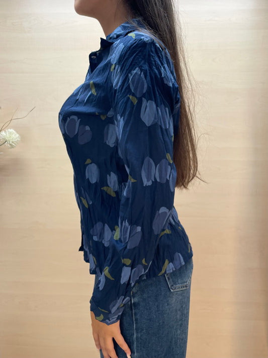 Camicia tulipani base Blu Navy - in cotone bio