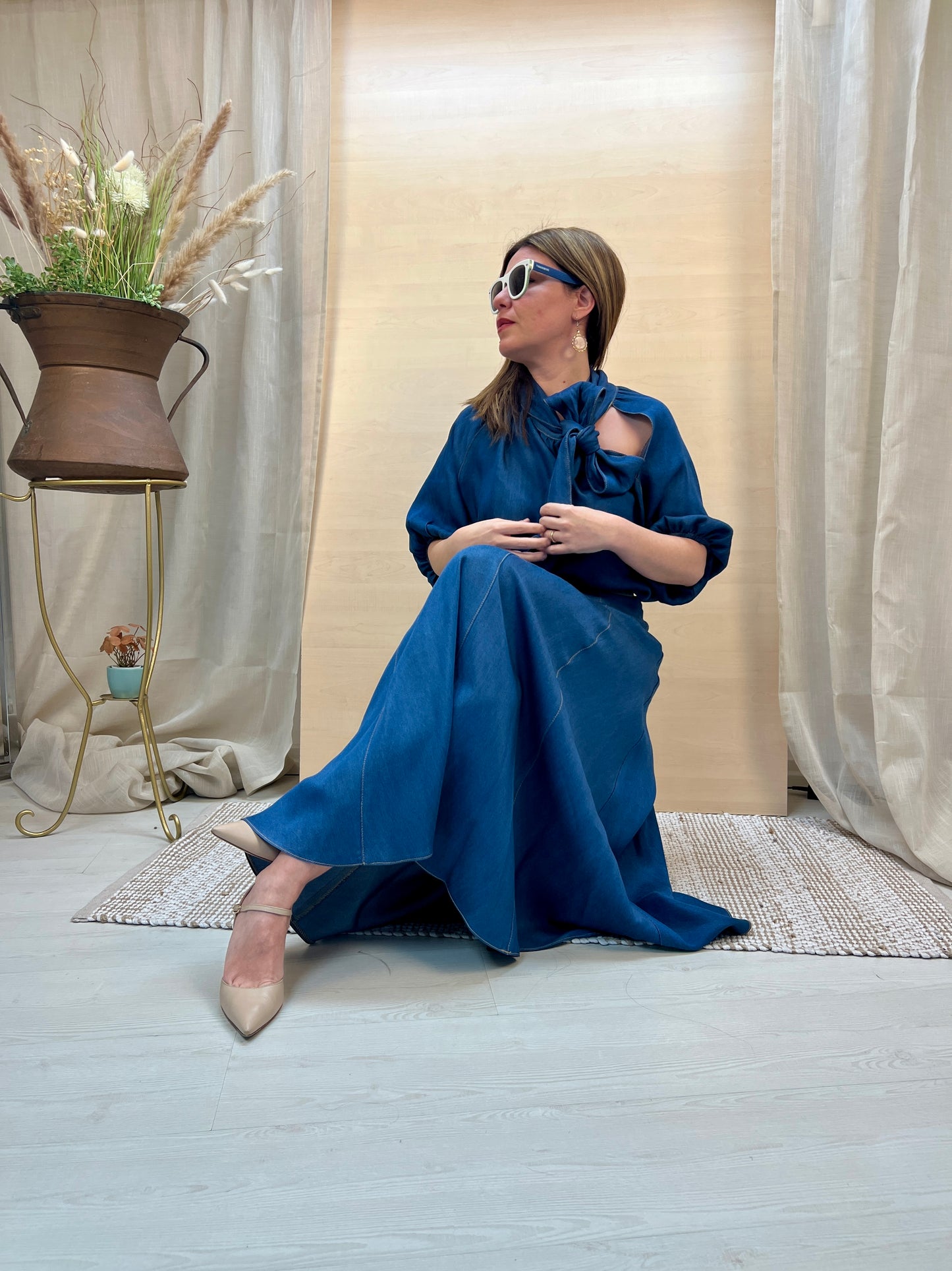 Gonna lunga in chambre denim