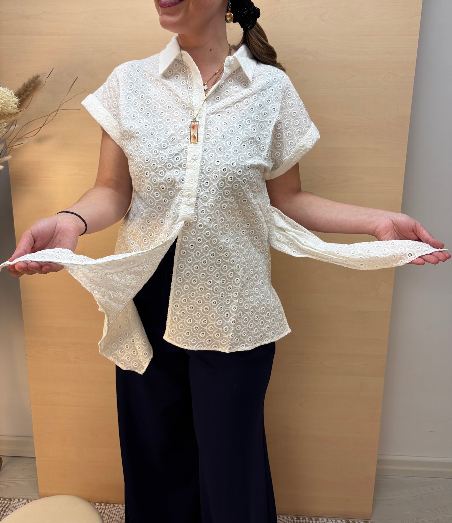 Camicia Esperanza in pizzo Sangallo - in cotone