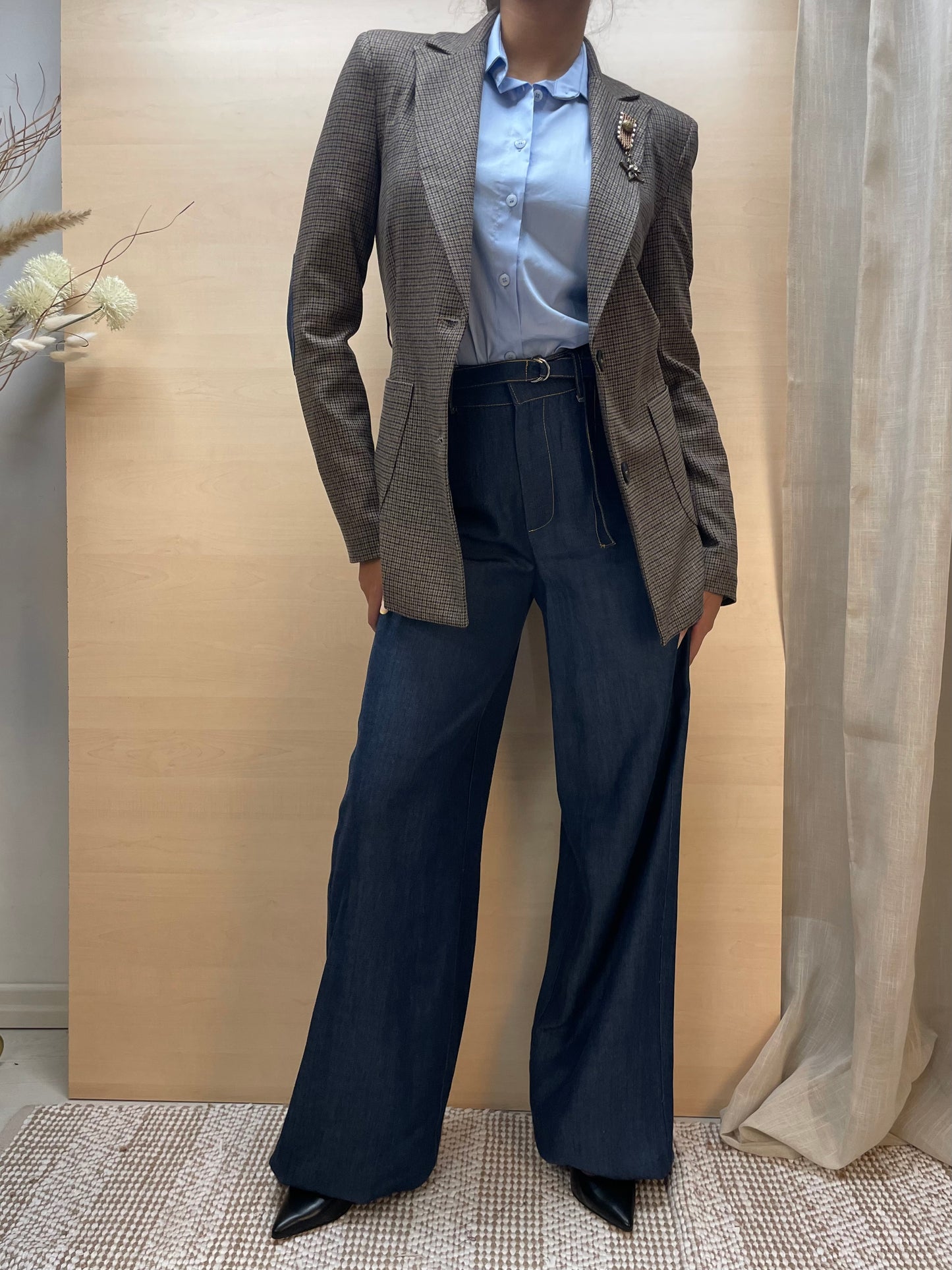 Camicia over celeste a maniche scese