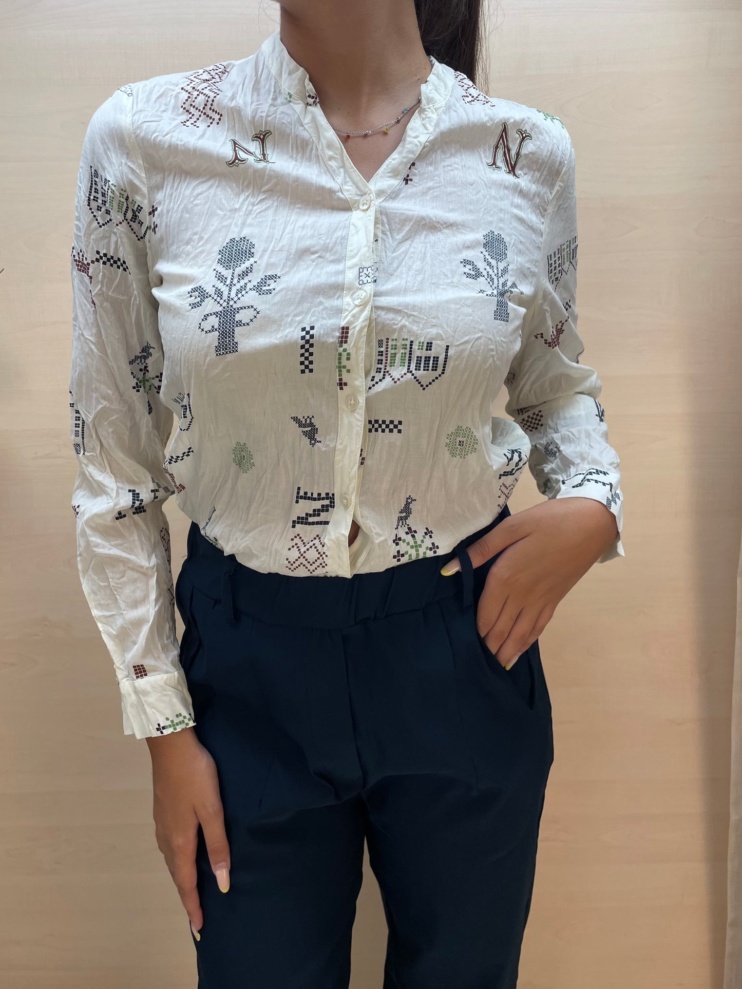 Camicia con stampa a punto croce - in cotone bio