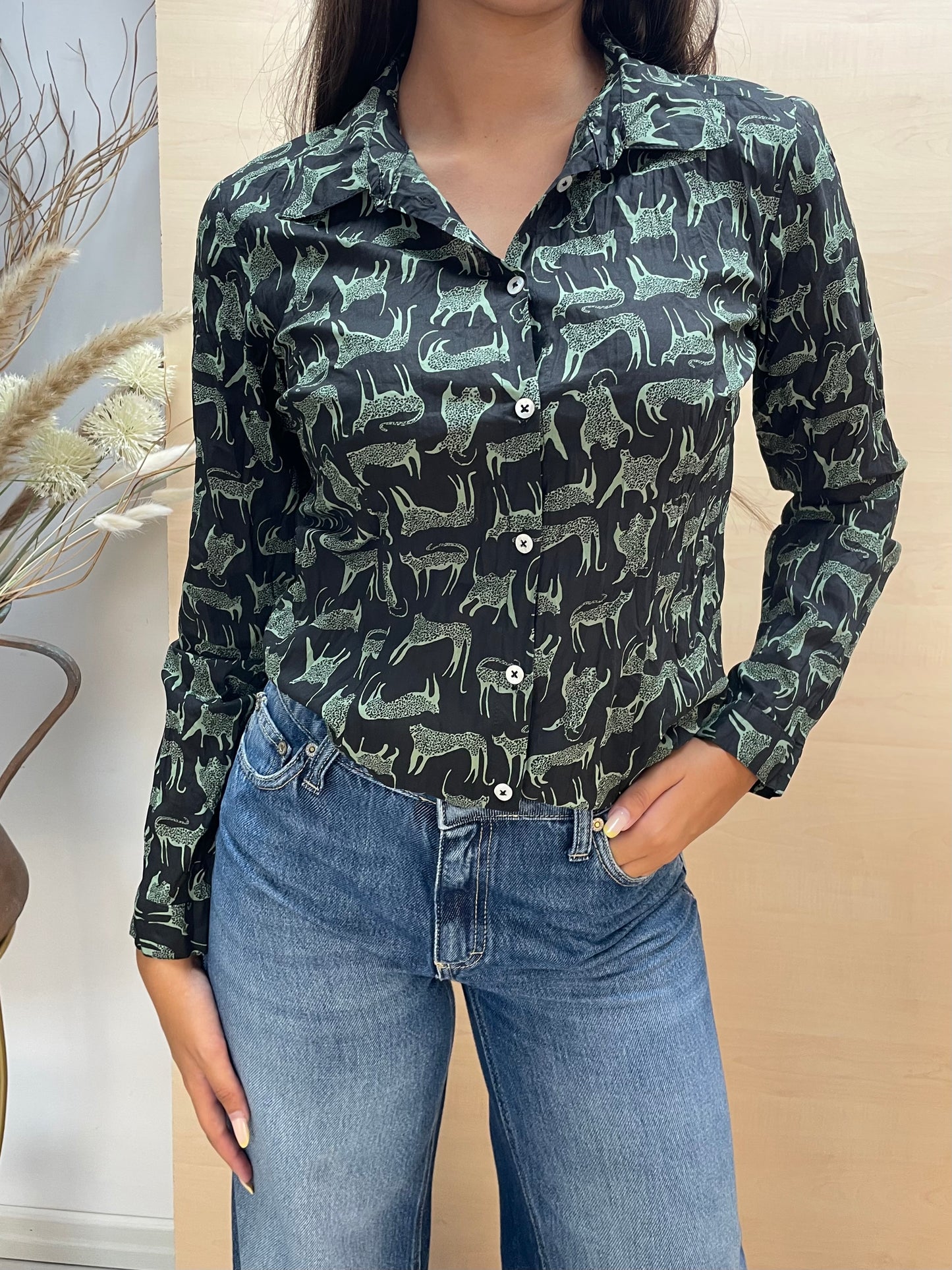 Camicia con stampa animalier felina - in cotone bio