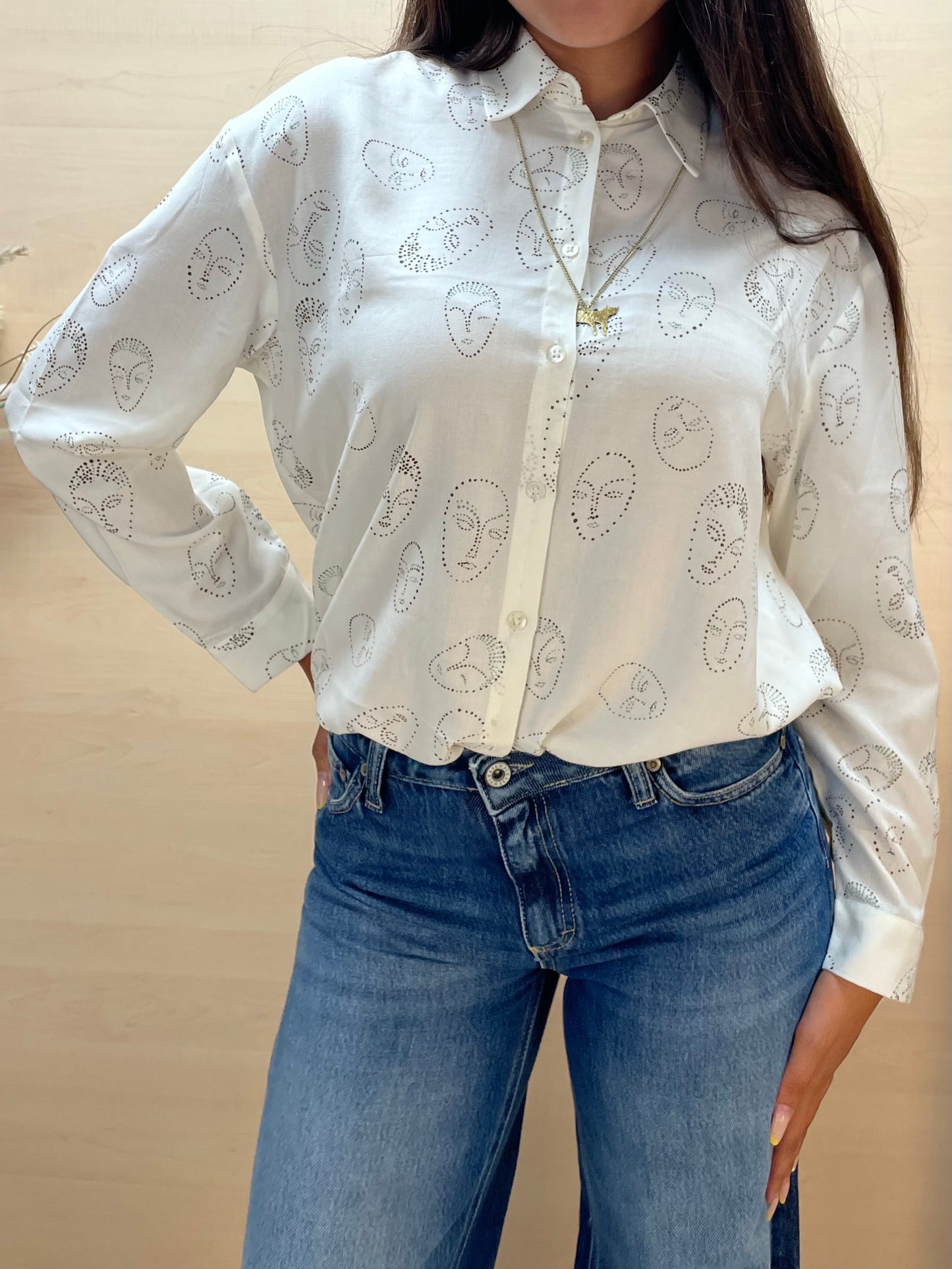 Camicia con stampa volti - in viscosa