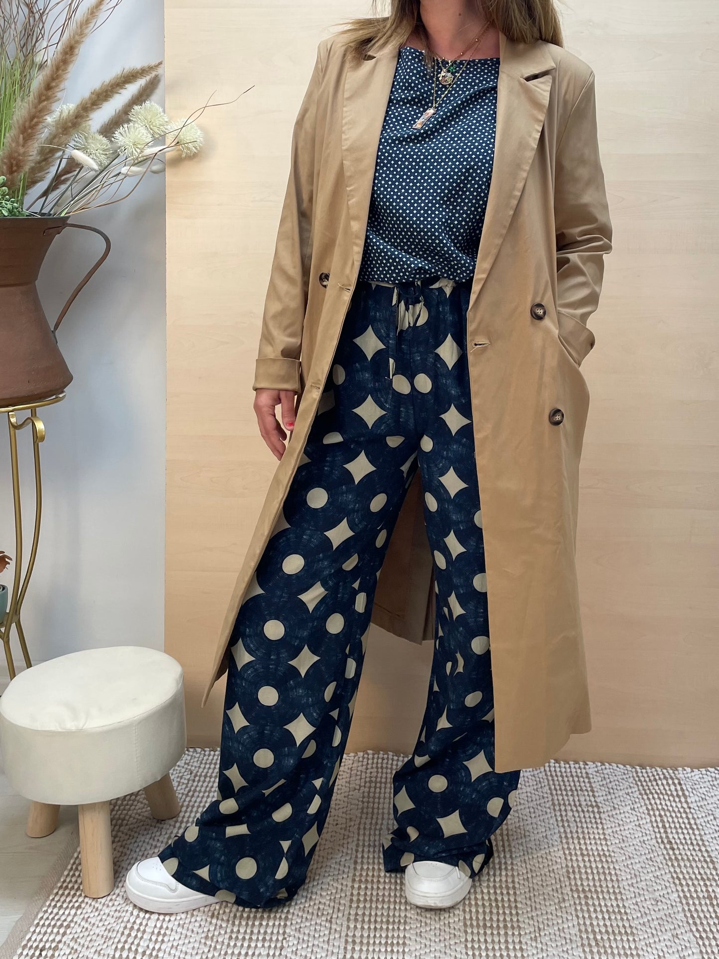 Blusa manica 3/4 in stampa blu - in viscosa e lino