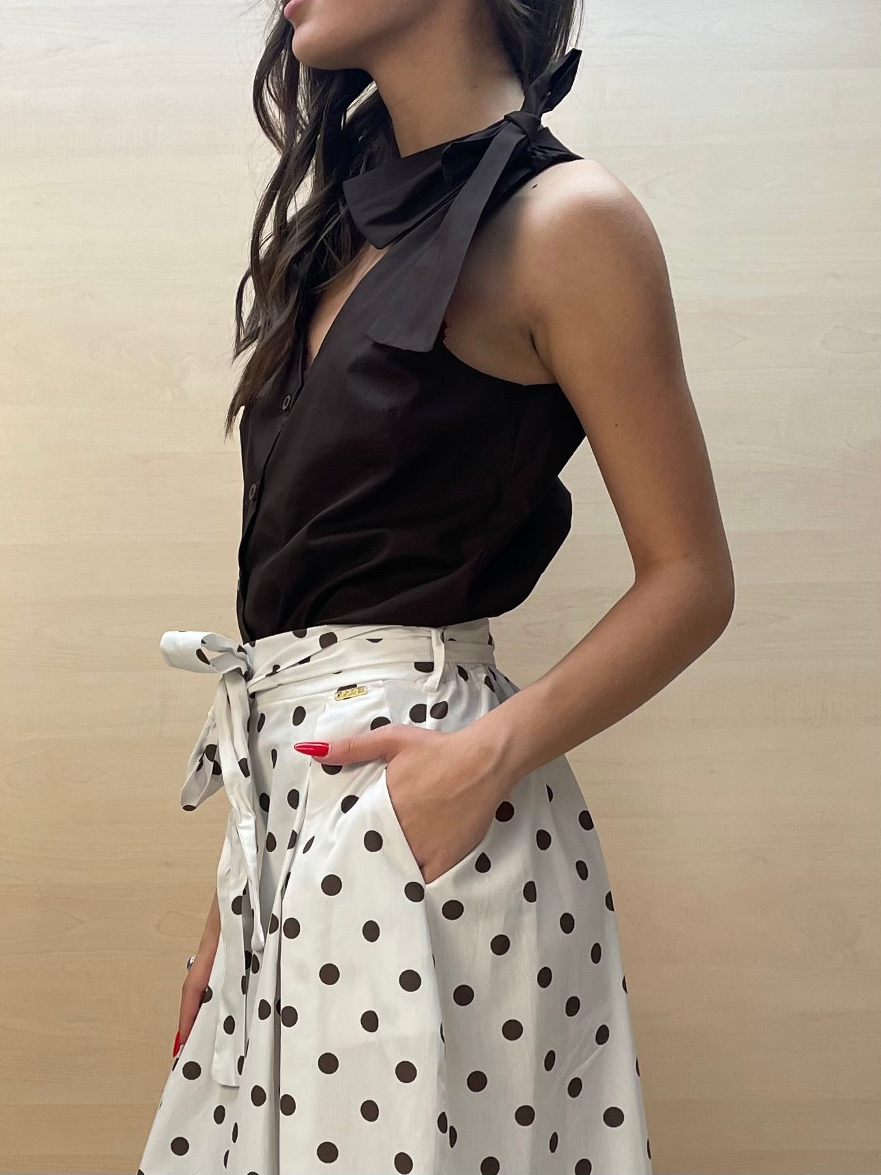 Camicia moka con fiocchi - in cotone
