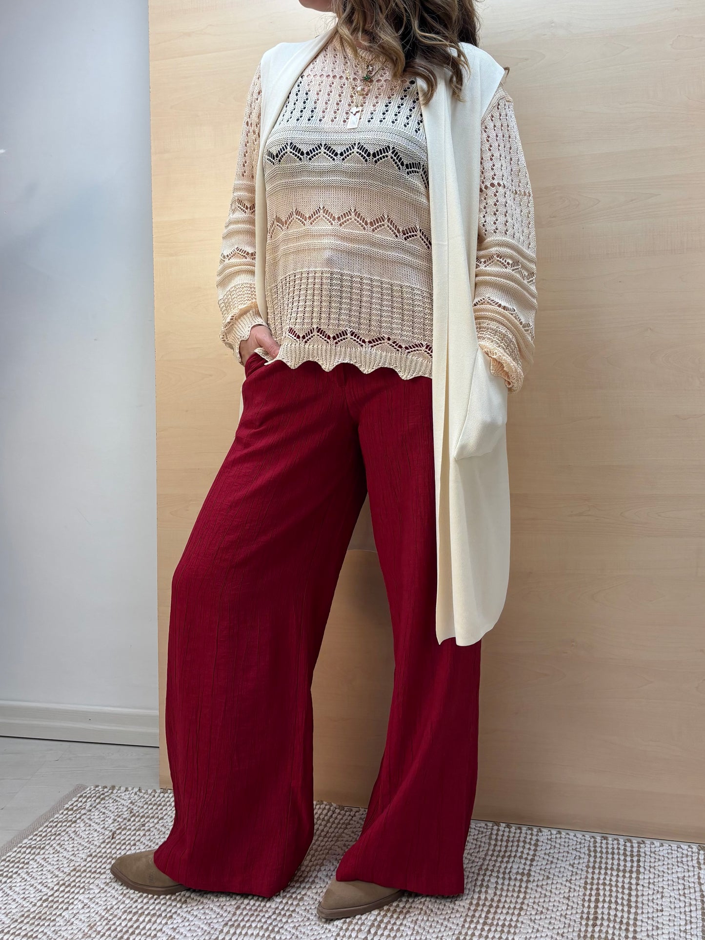 Gilet fluido albicocca con tasche - in viscosa