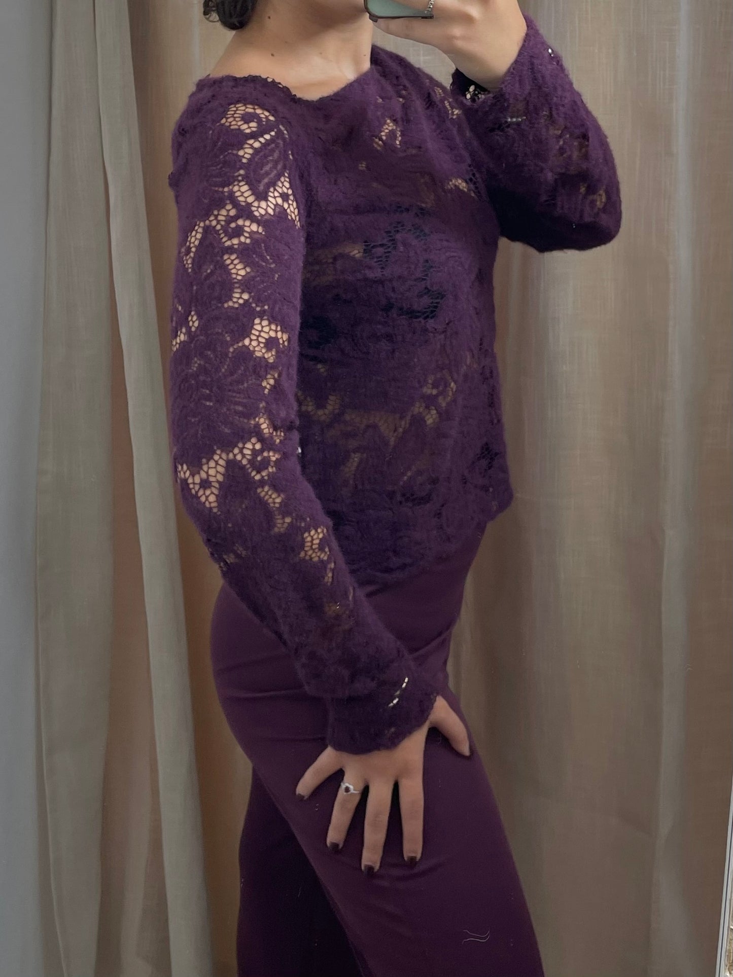 Maglia Burgundy maniche lunghe - in pizzo