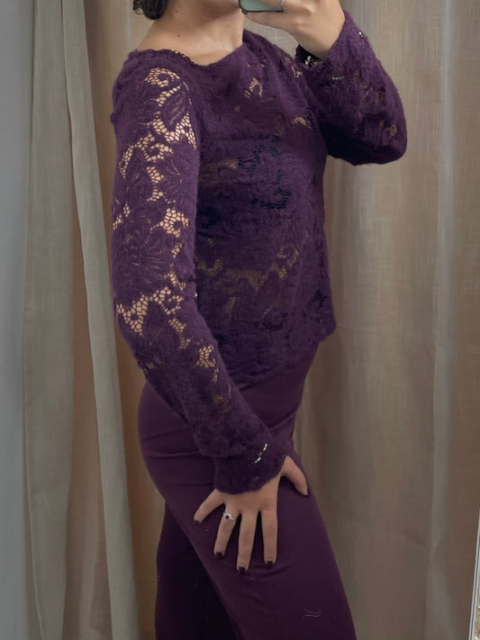 Maglia Burgundy maniche lunghe - in pizzo