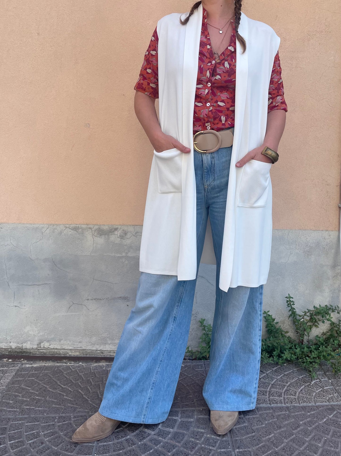 Gilet fluido bianco con tasche - in viscosa