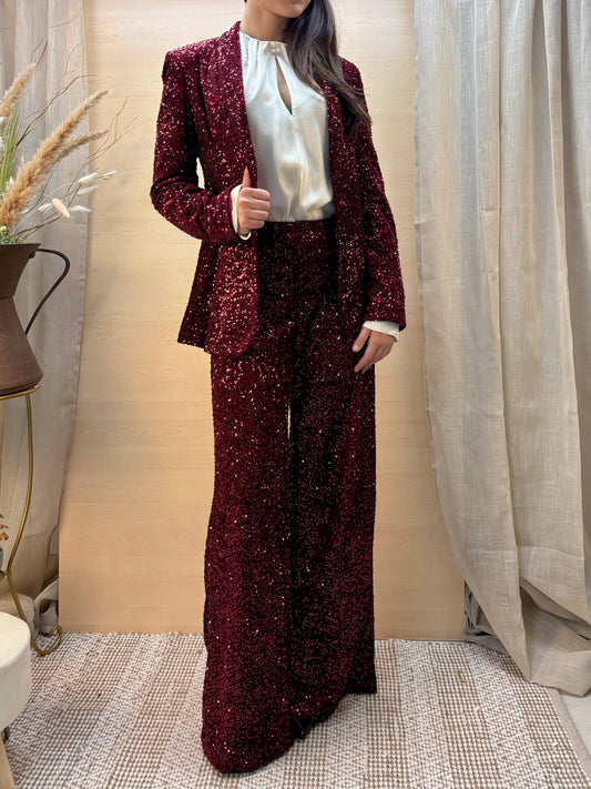 Pantalone Tailleur in paillettes - rosso