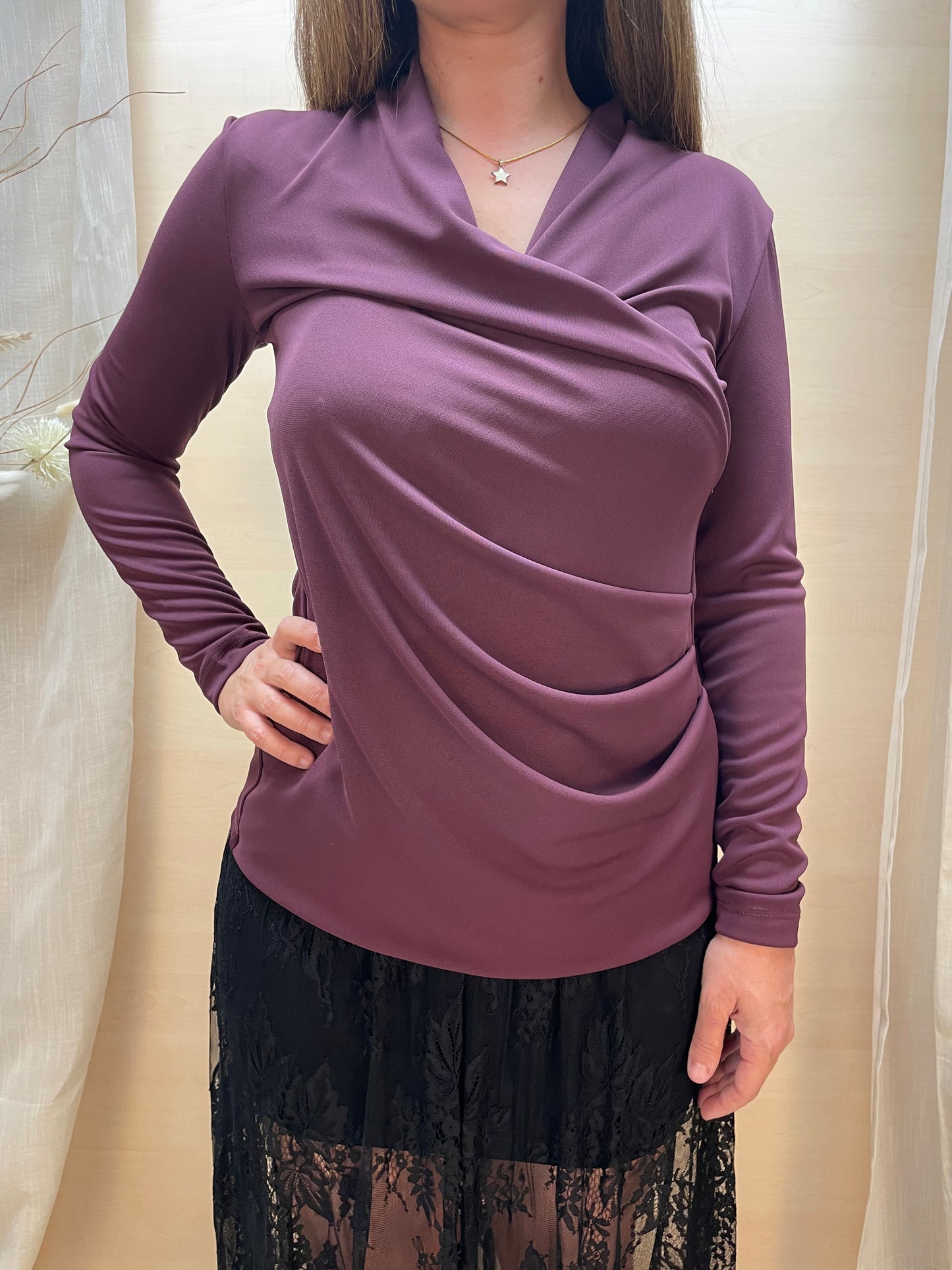 Maglia drappeggiata a maniche lunghe - Burgundy