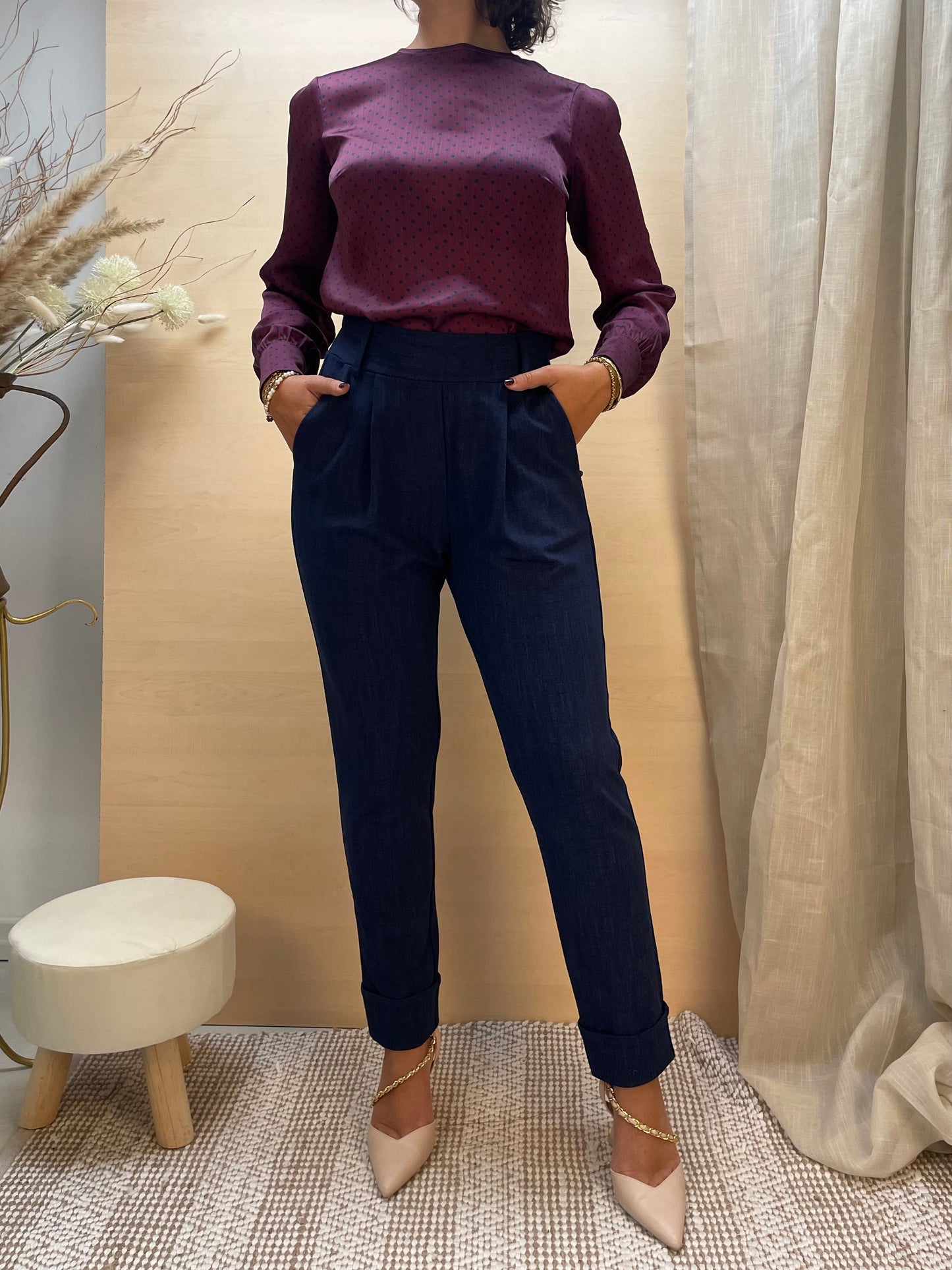Pantalone a gamba dritta effetto denim - in viscosa