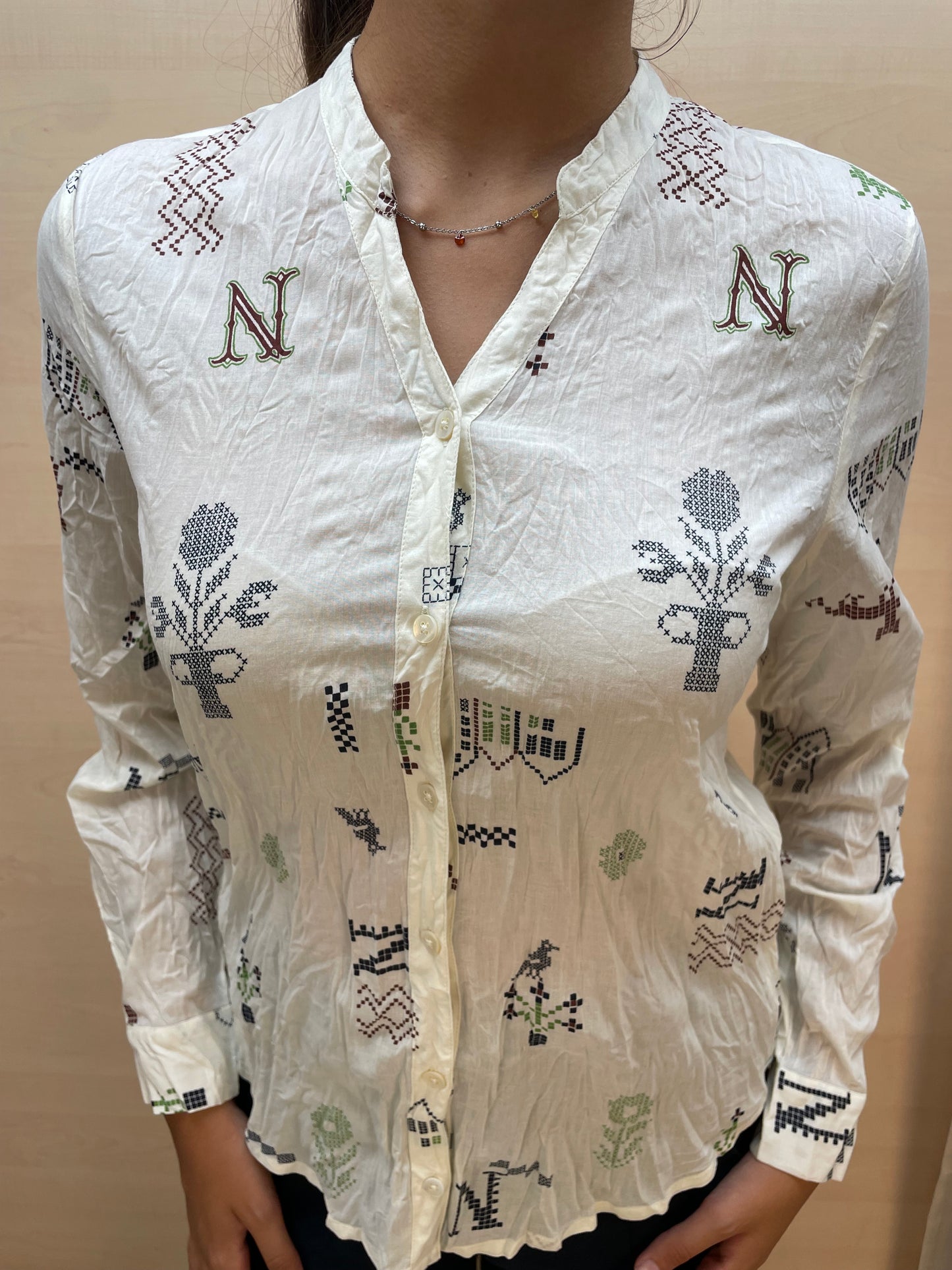 Camicia con stampa a punto croce - in cotone bio