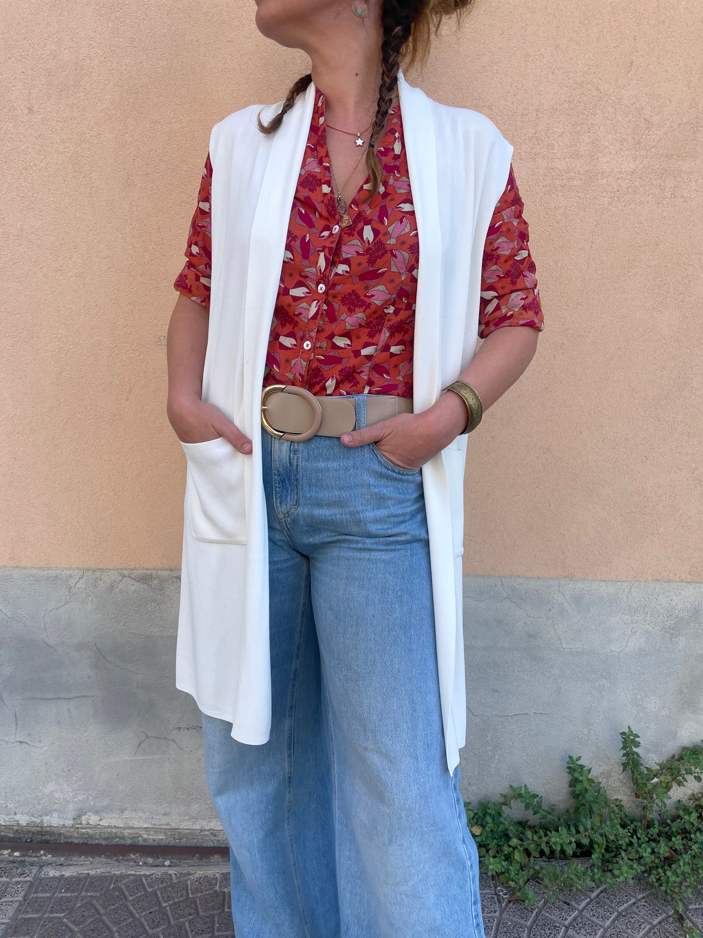 Gilet fluido bianco con tasche - in viscosa