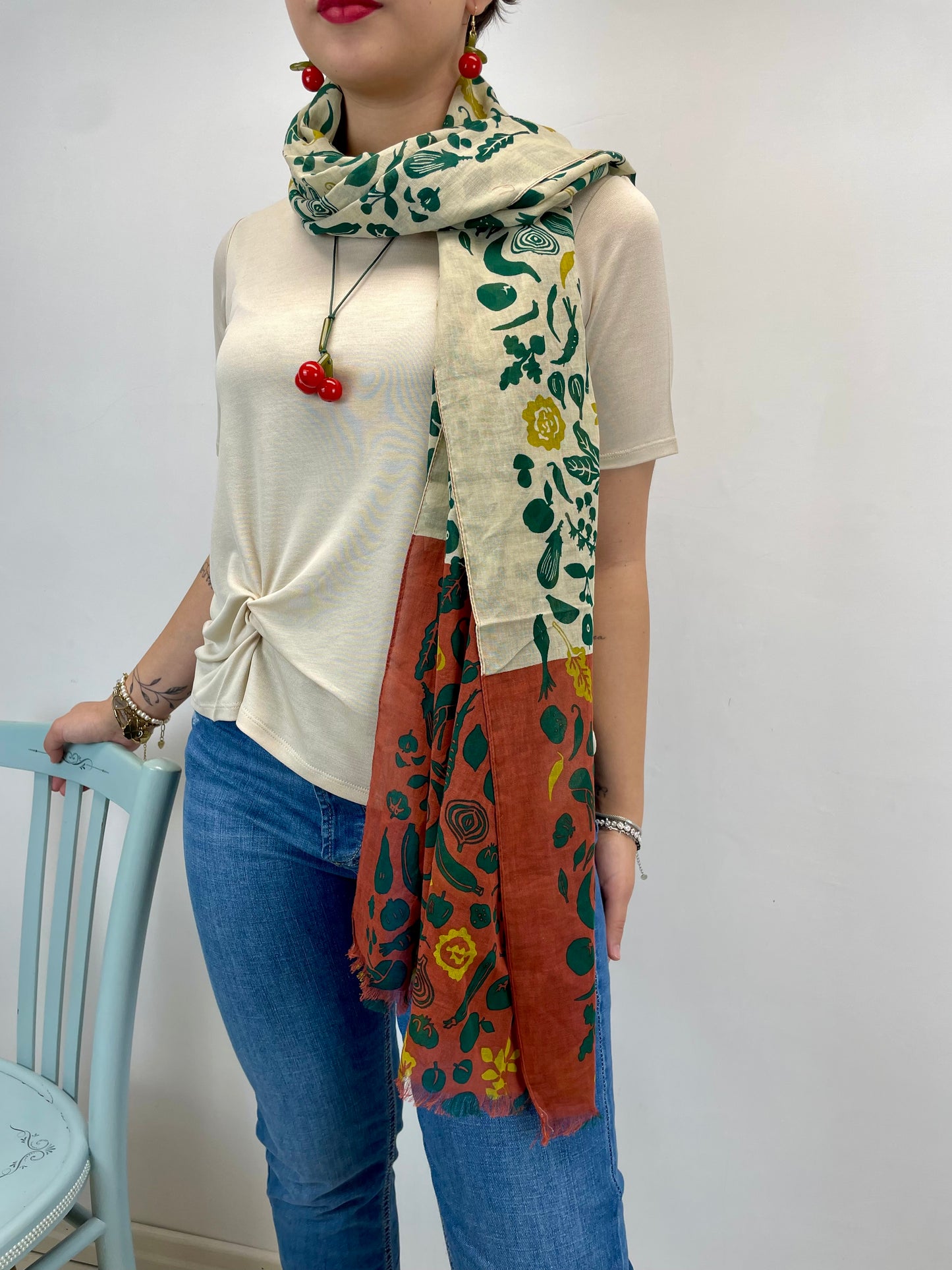 Foulard stampa botanica in cotone bio