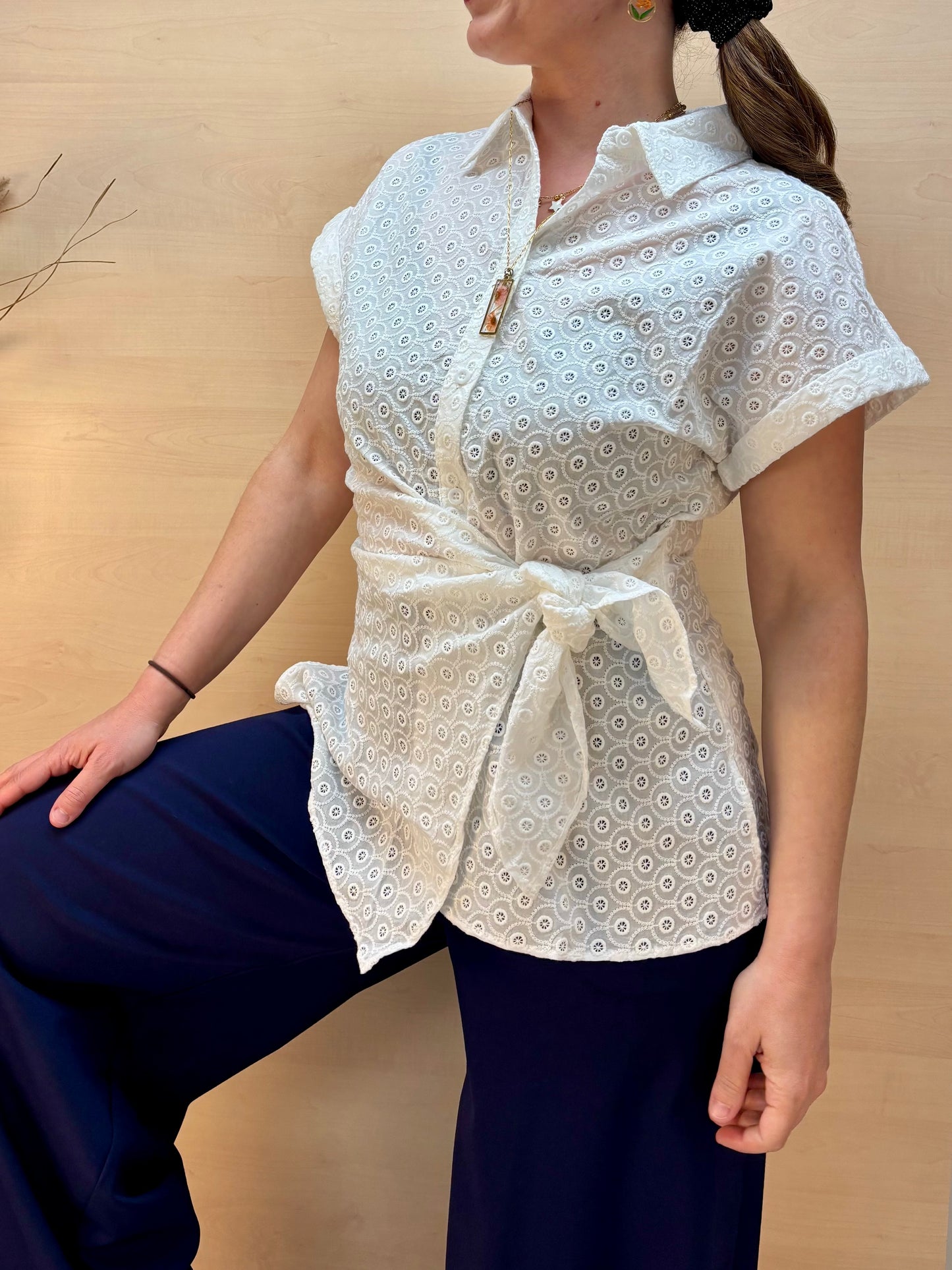 Camicia Esperanza in pizzo Sangallo - in cotone