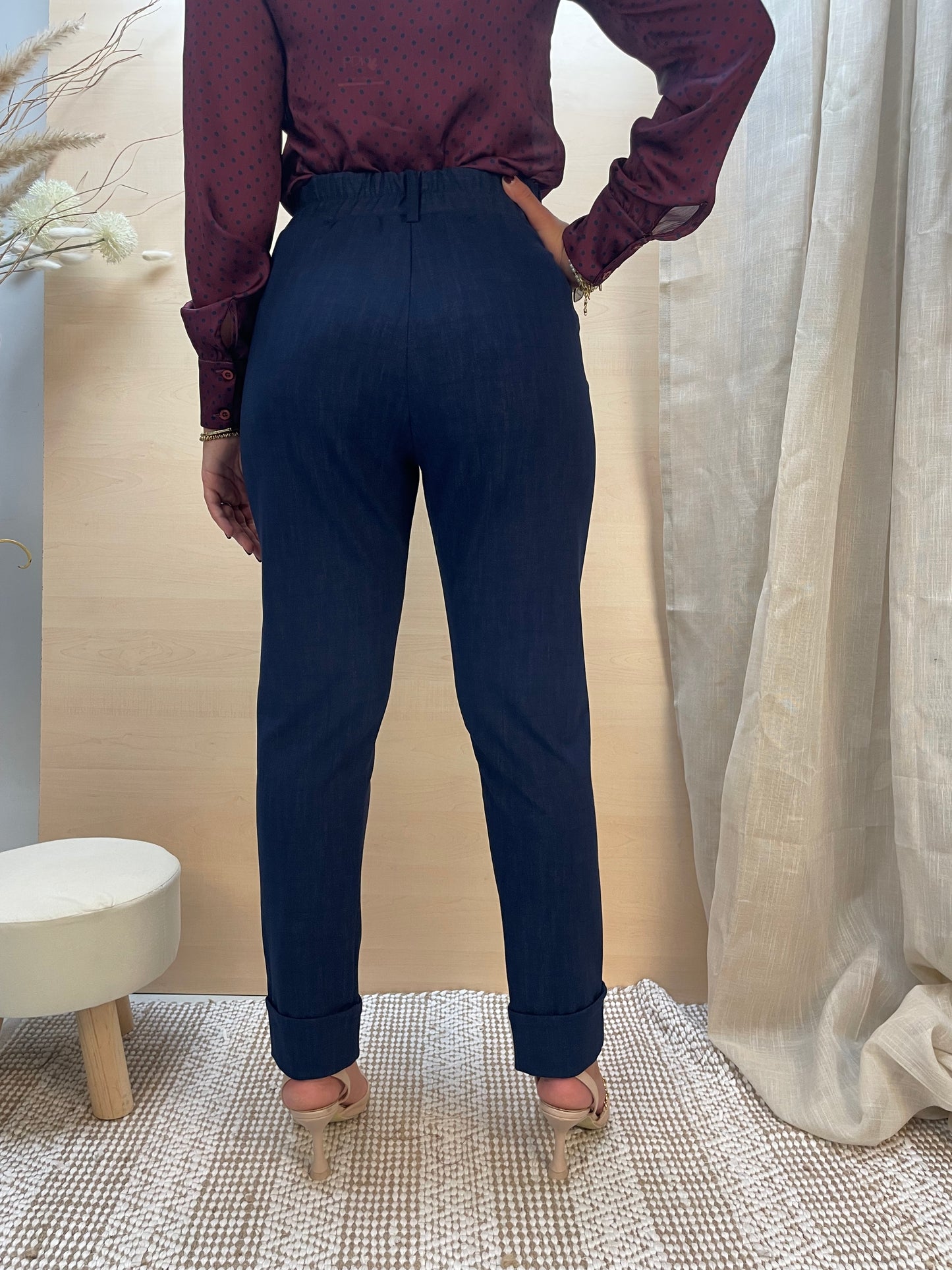 Pantalone a gamba dritta effetto denim - in viscosa
