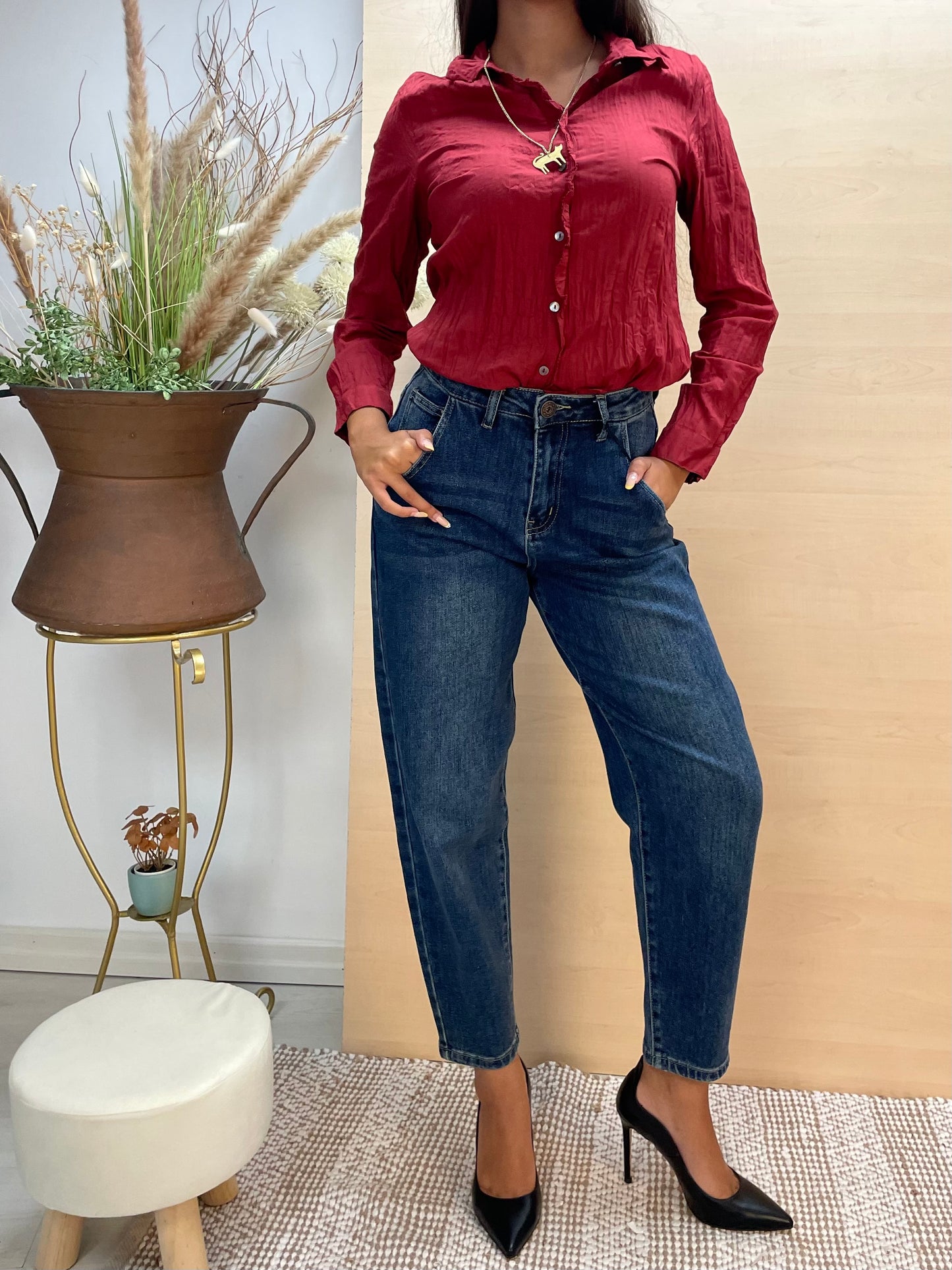 Camicia rossa tinta unita - in cotone bio