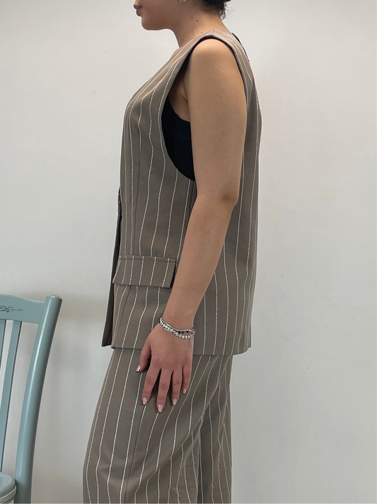 Gilet oversize gessato - in Lyocell e cotone