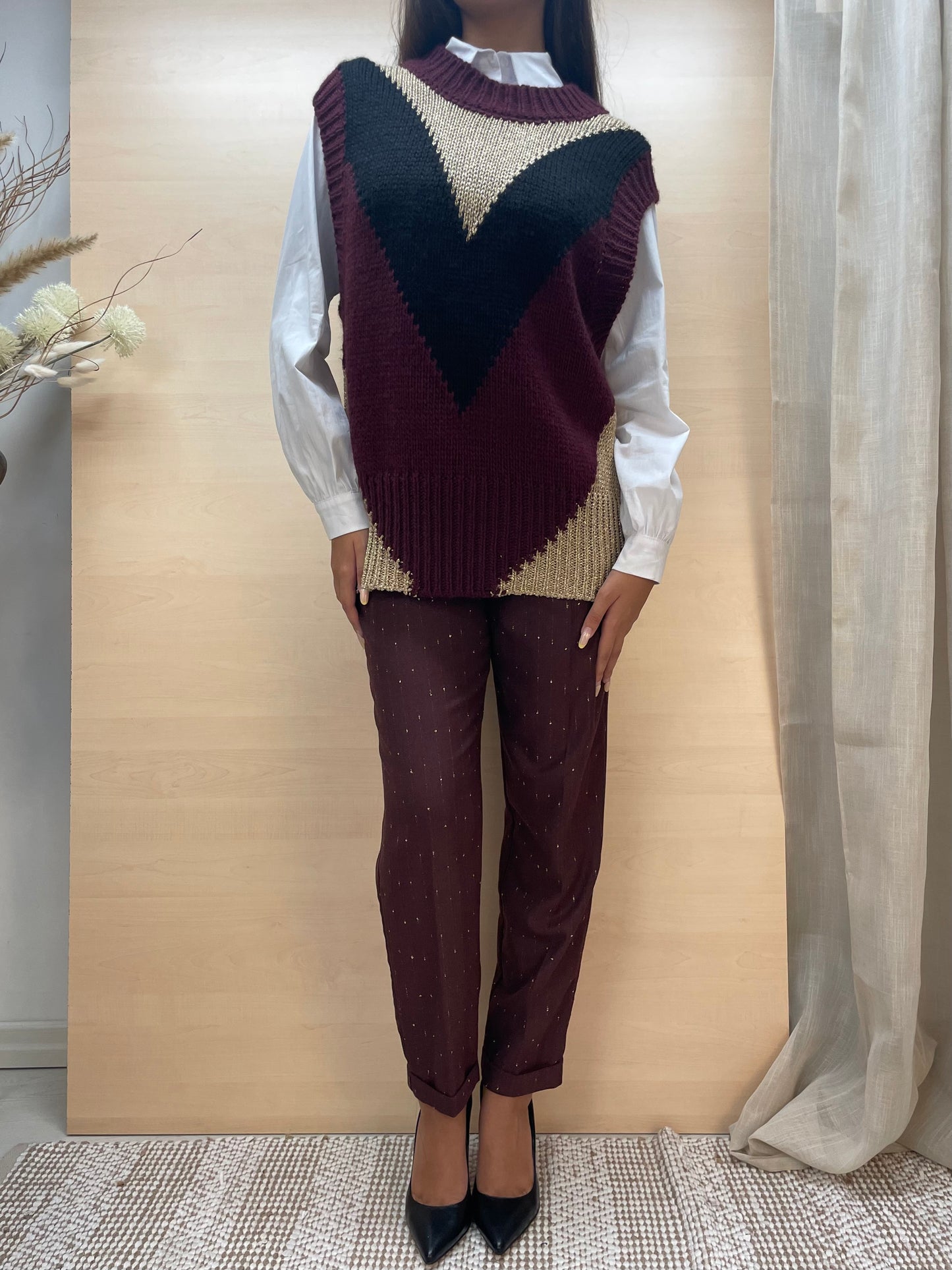 Pantalone a sigaretta con dettagli dorati - color Amarone
