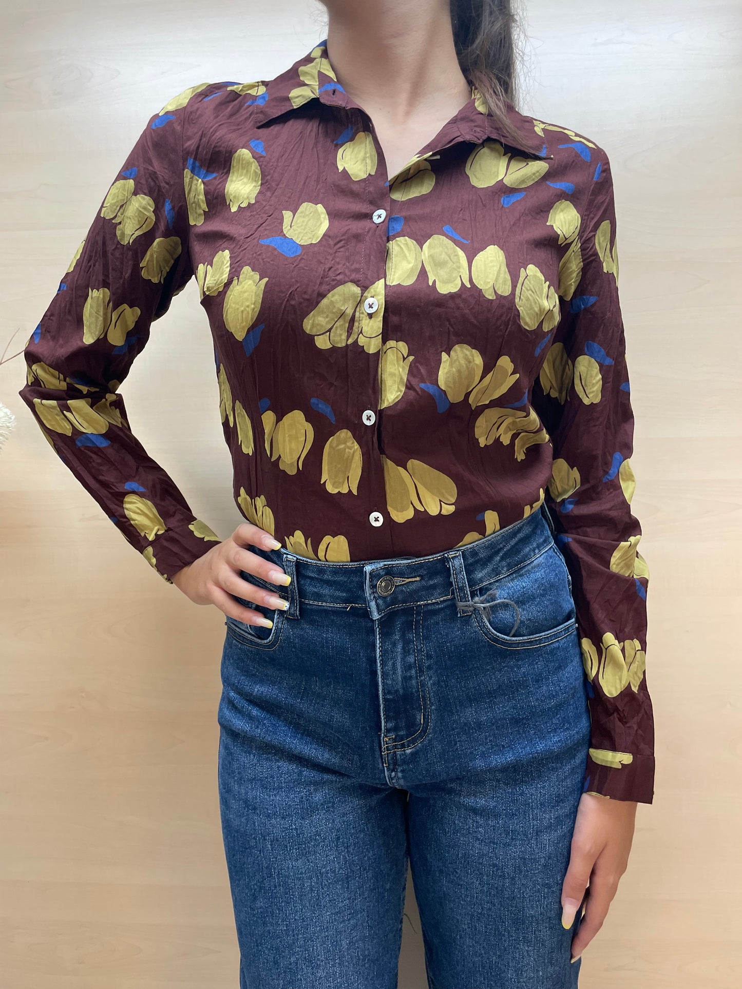 Camicia tulipani base Marrone Castagna - in cotone bio
