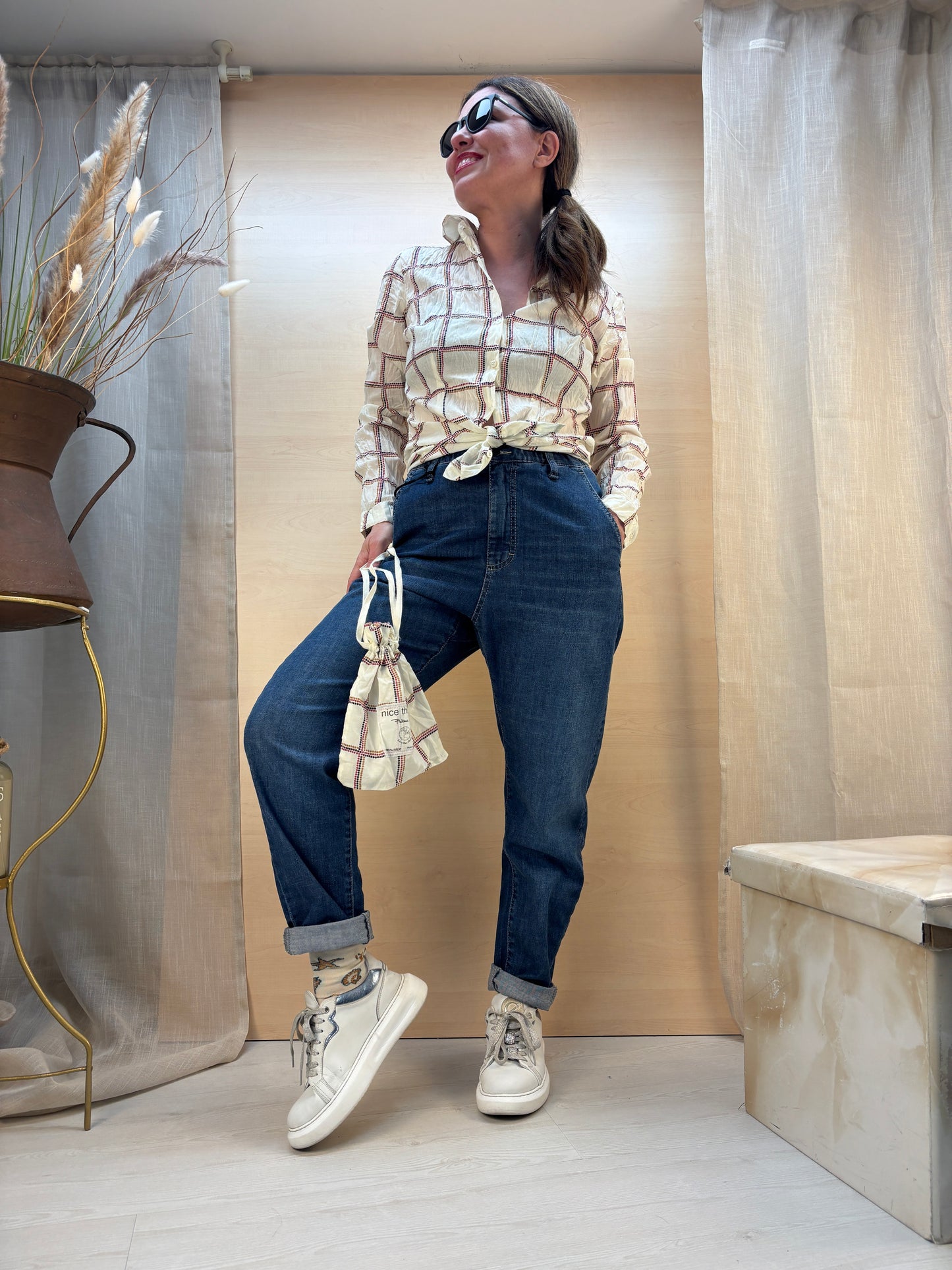 Camicia no stiro fantasia quadri - cotone bio