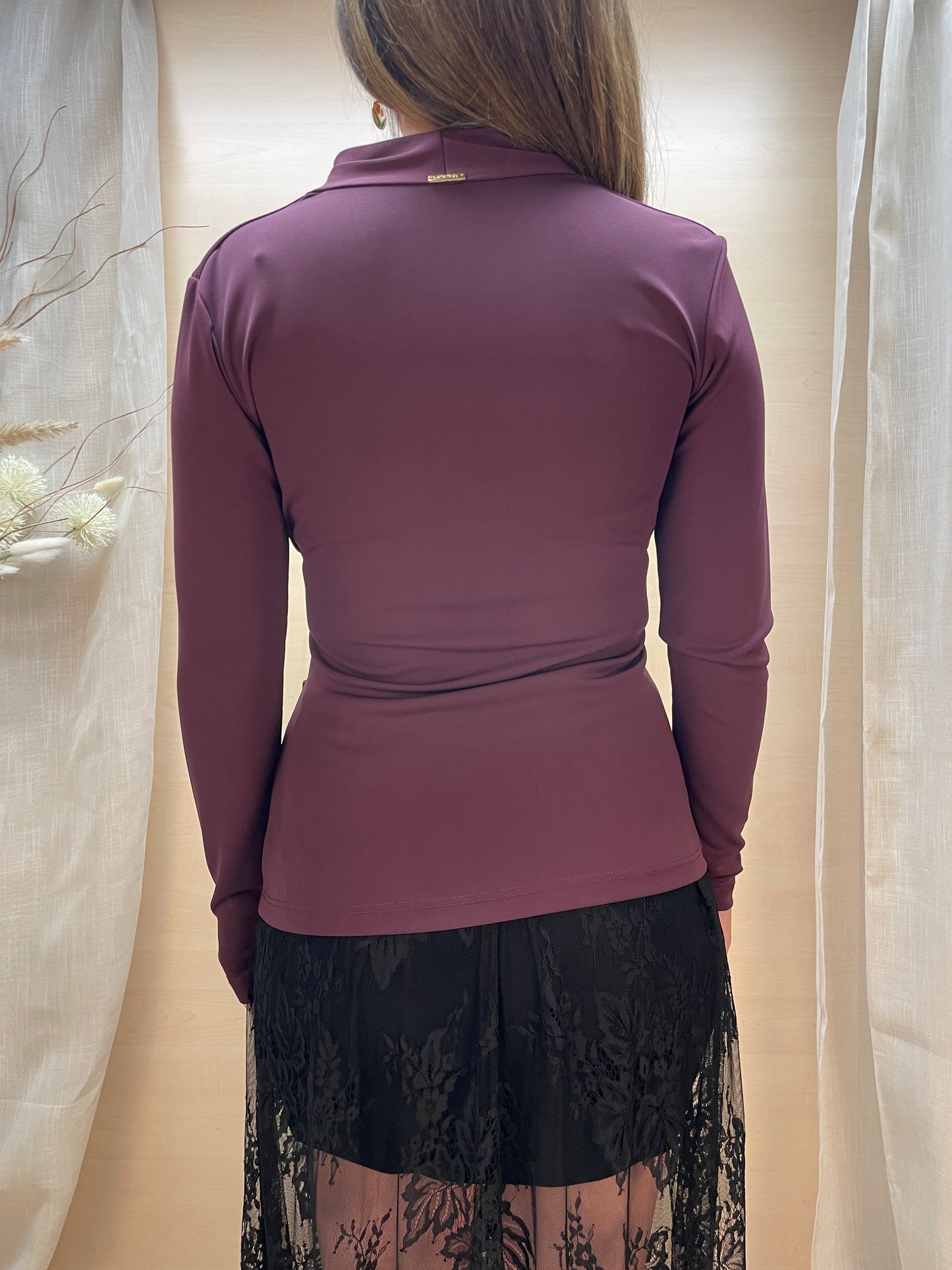 Maglia drappeggiata a maniche lunghe - Burgundy