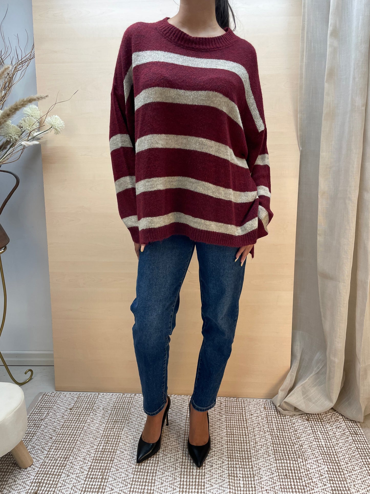 Maglia girocollo a righe - in lana