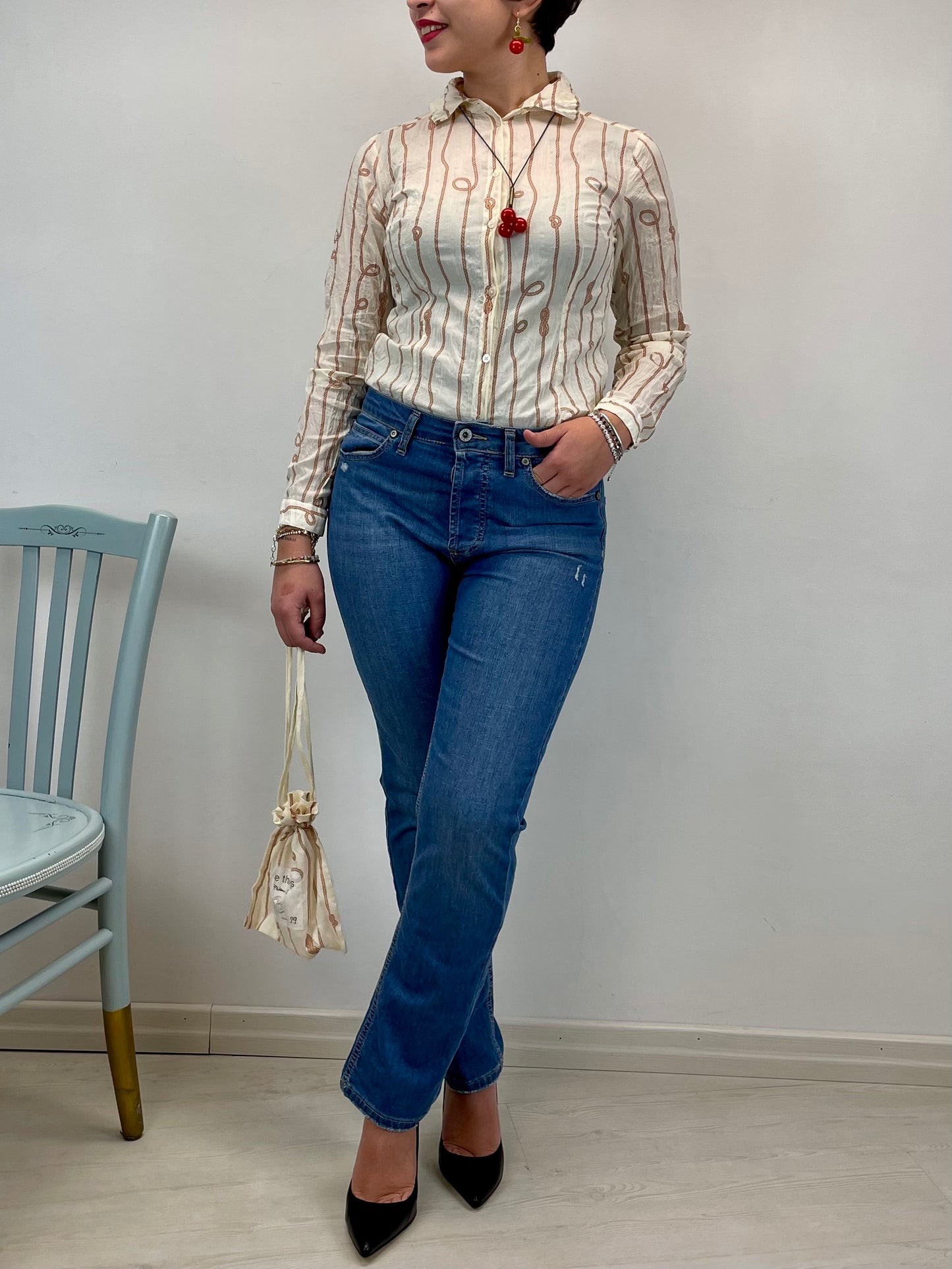 Camicia Nodi in cotone bio - base panna