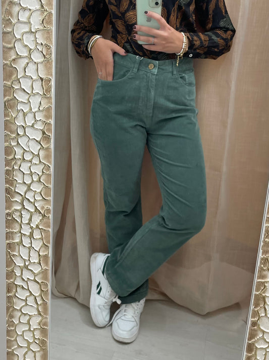 Pantaloni in Velluto a coste sottili - Verde