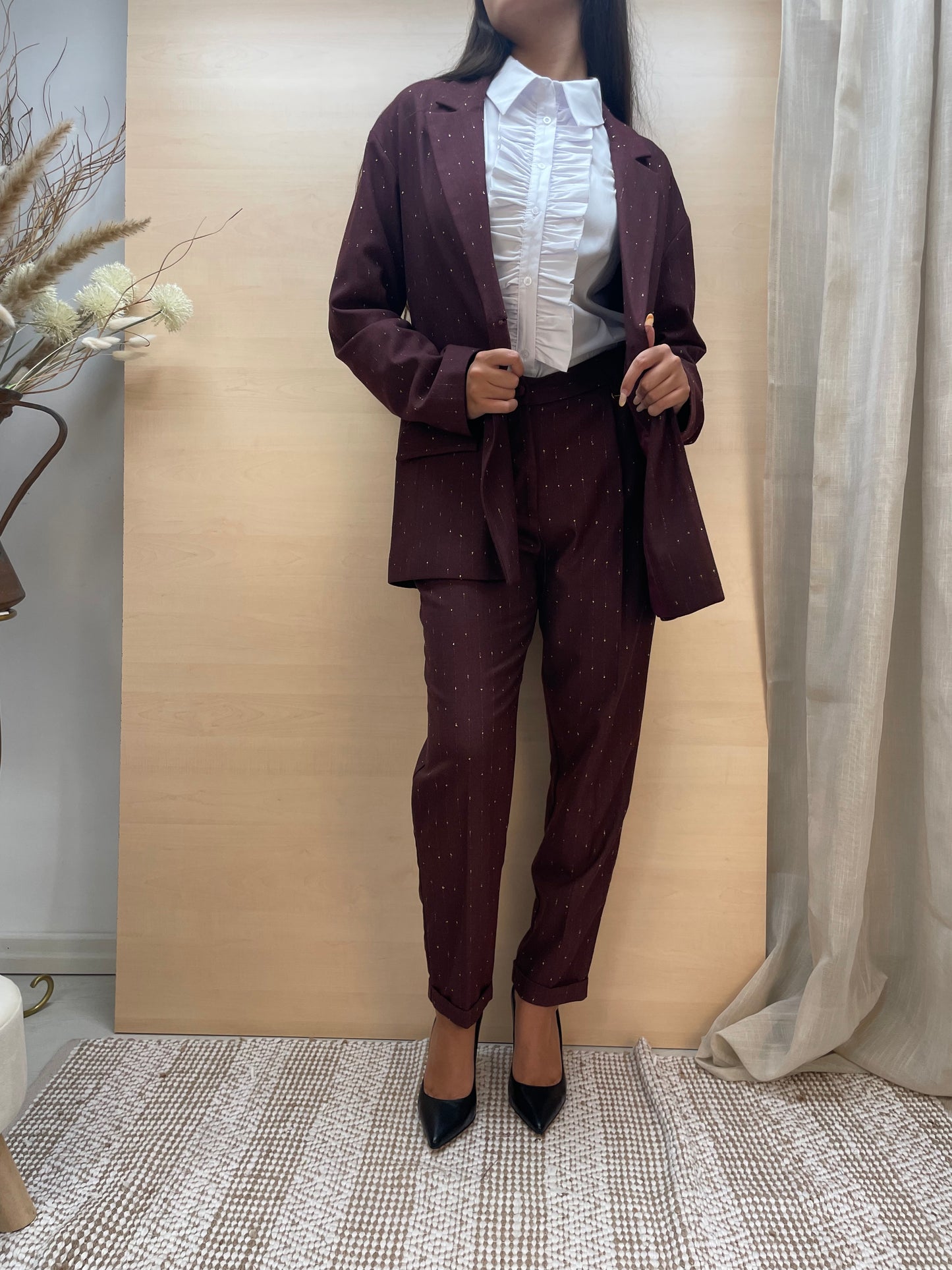 Pantalone a sigaretta con dettagli dorati - color Amarone