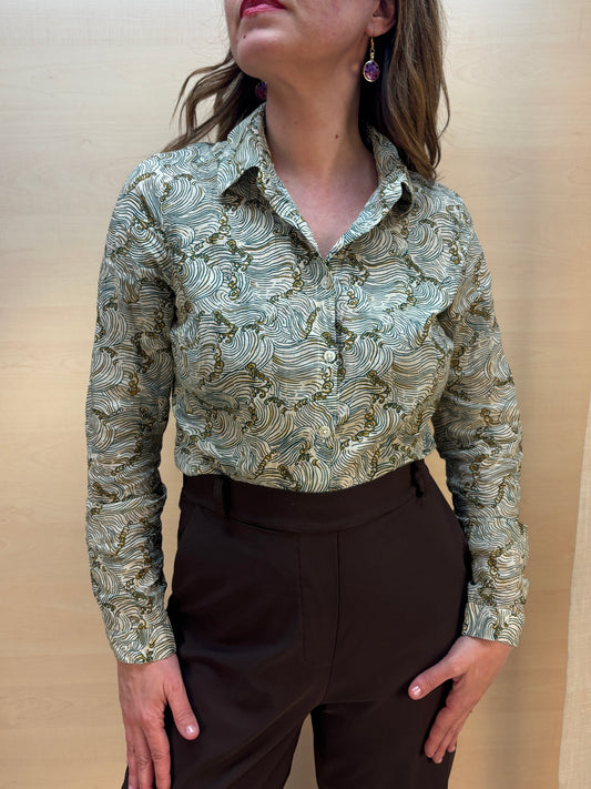 Camicia no stiro fantasia Mar Egeo - in cotone bio