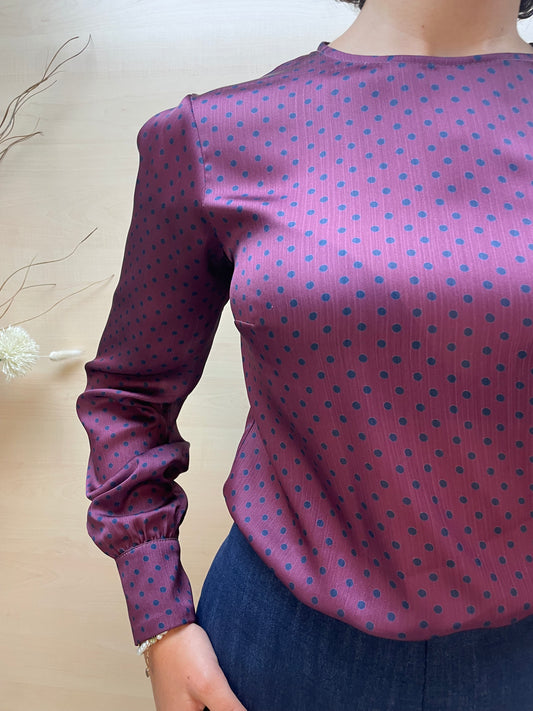 Blusa Burgundy a pois blu