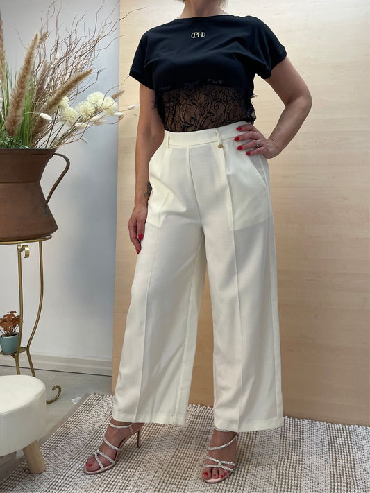 Pantalone a gamba ampia Vaniglia