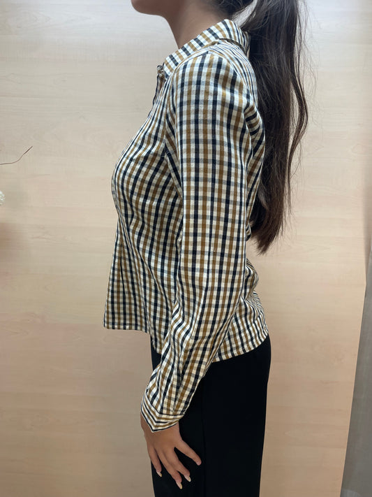 Camicia a quadri con dettagli pieghe - in cotone bio