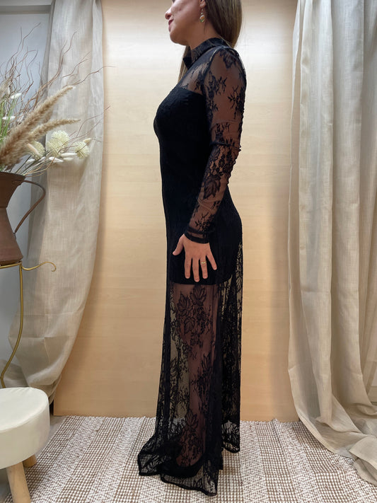 Abito lungo nero - in pizzo