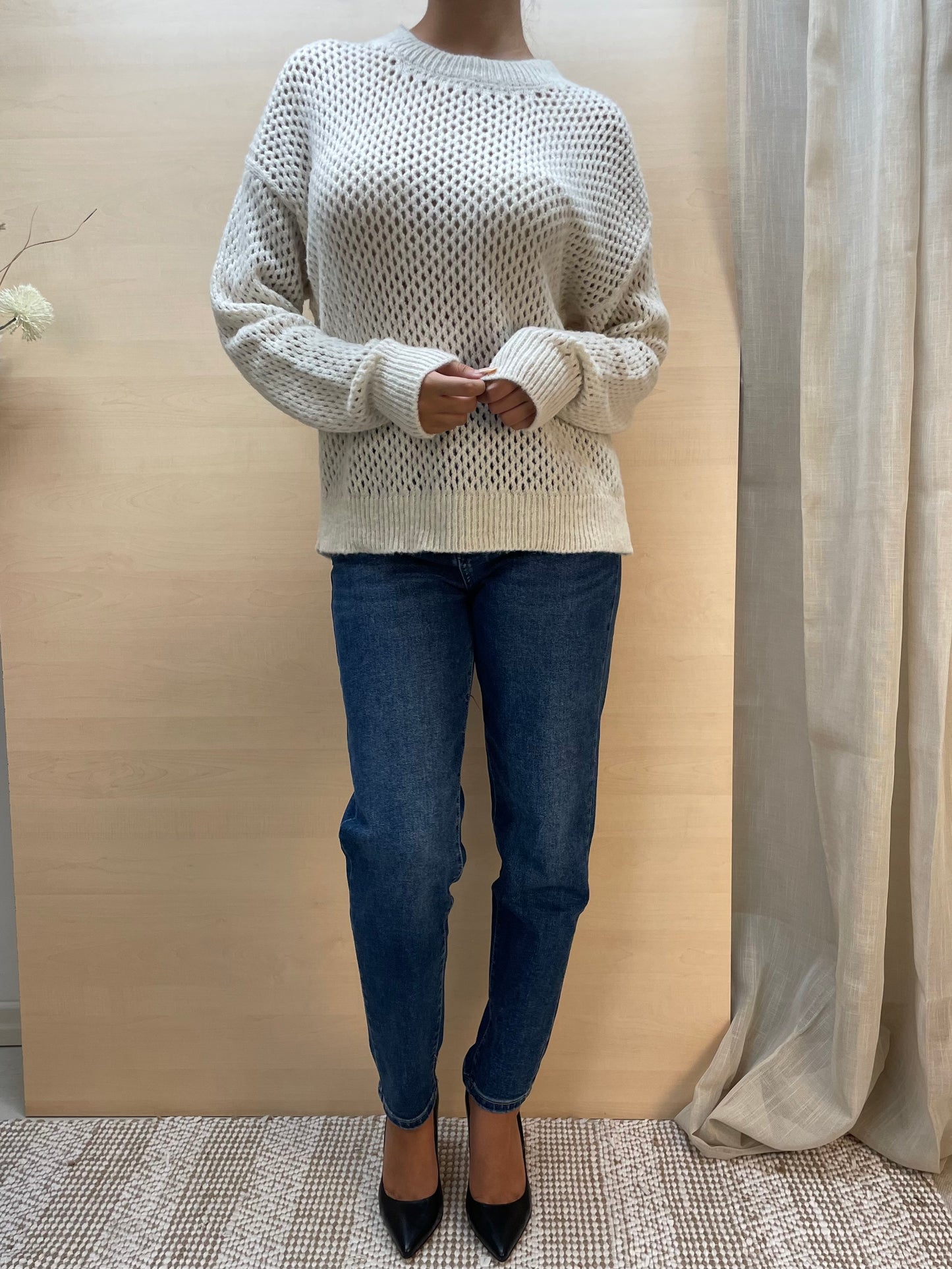 Maglia traforata Latte - in lana