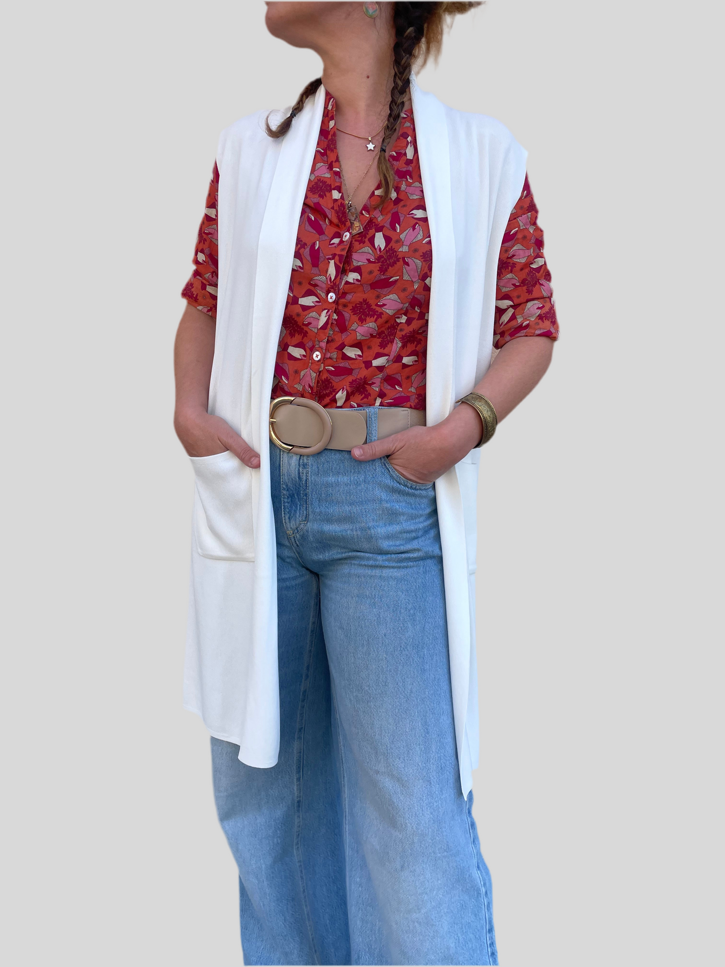 Gilet fluido bianco con tasche - in viscosa