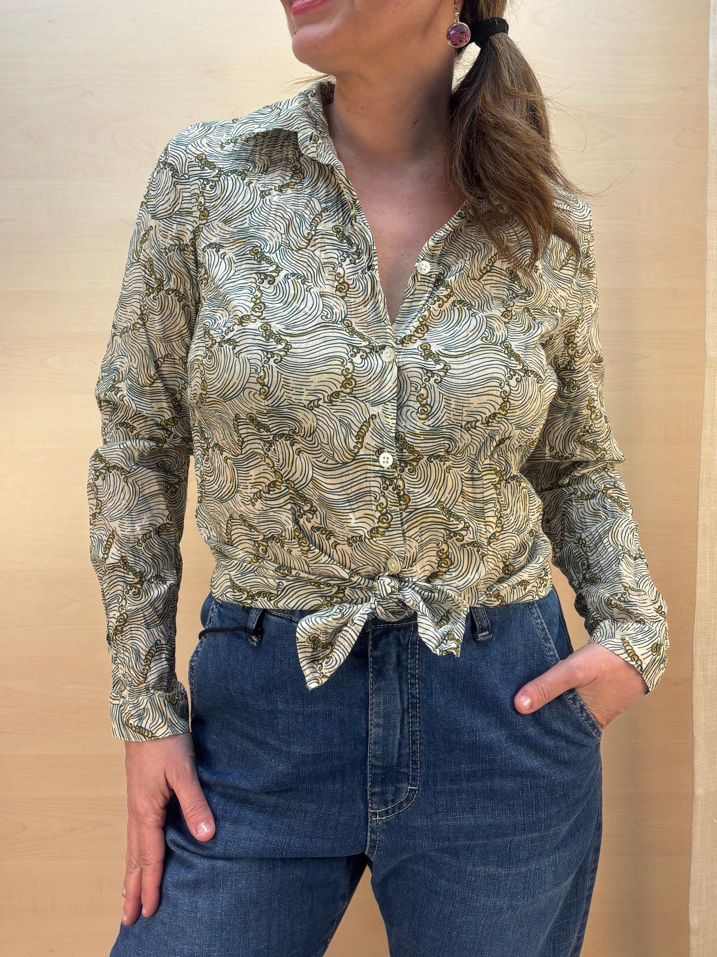 Camicia no stiro fantasia Mar Egeo - in cotone bio