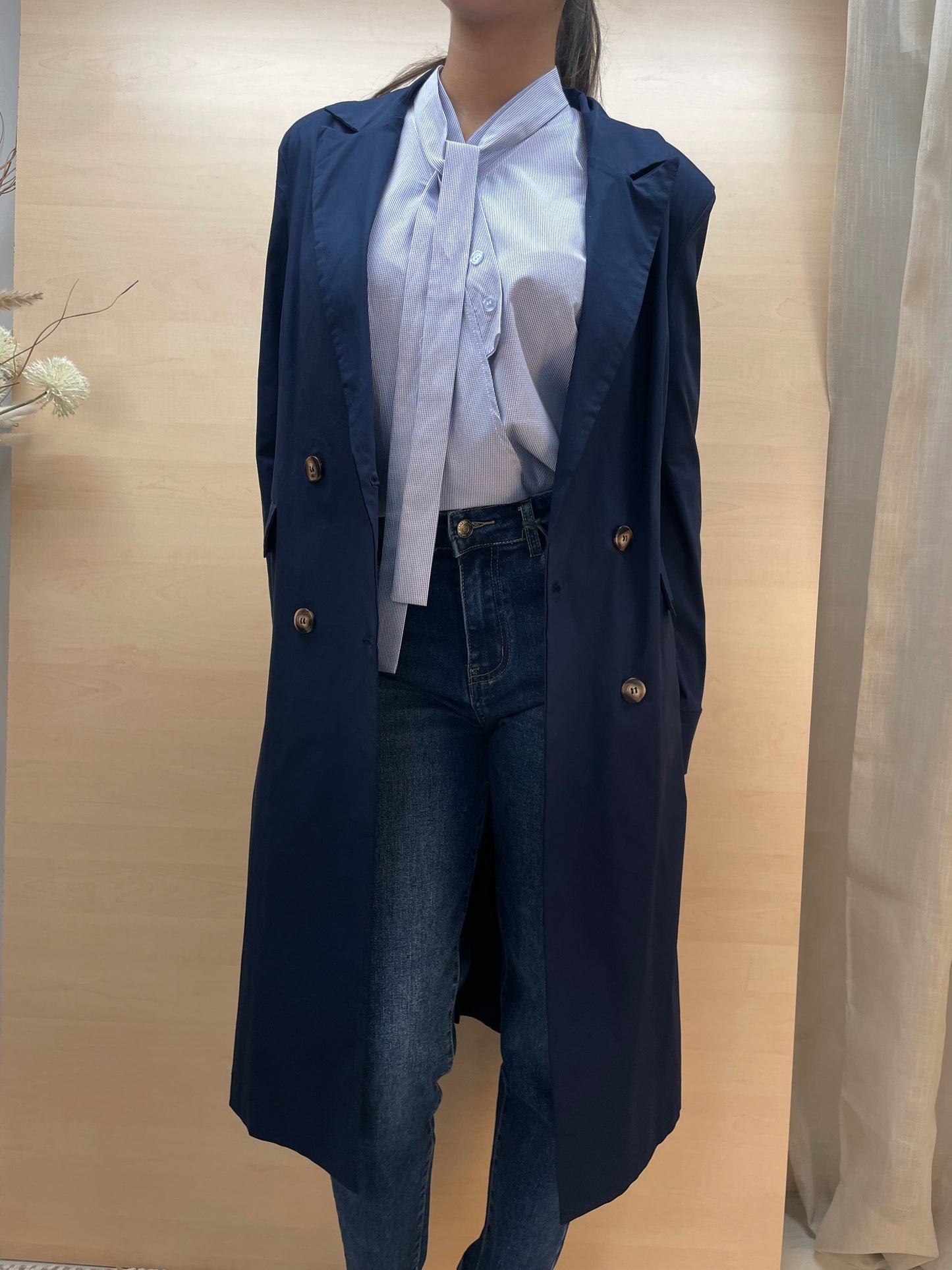 Trench lungo leggero - in bengalina blu