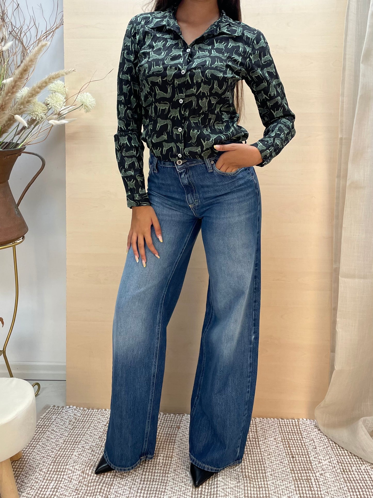 Camicia con stampa animalier felina - in cotone bio