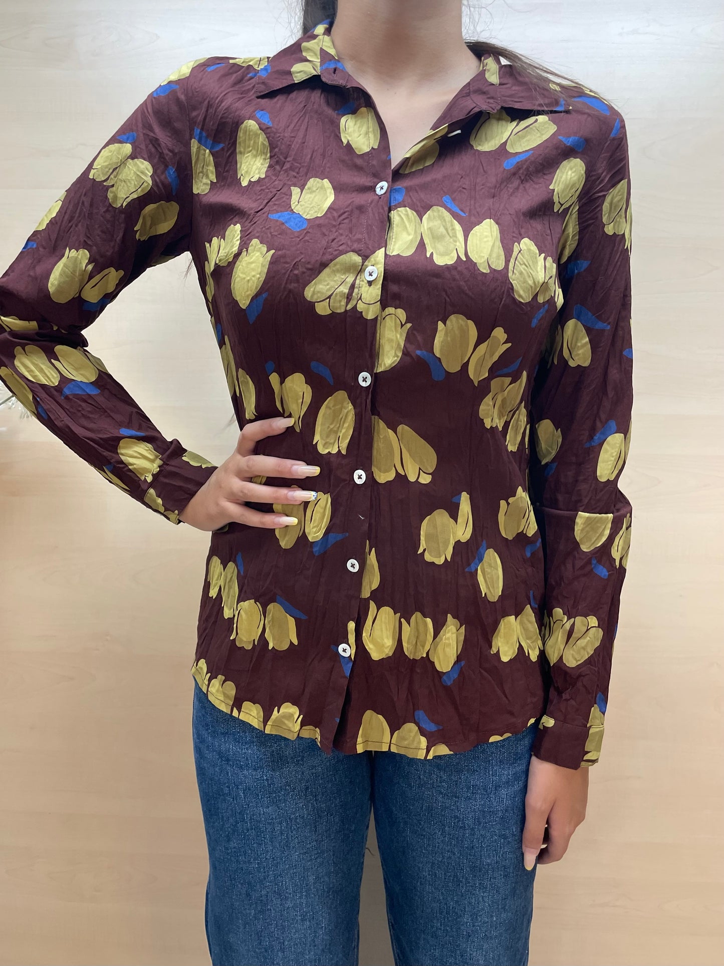 Camicia tulipani base Marrone Castagna - in cotone bio