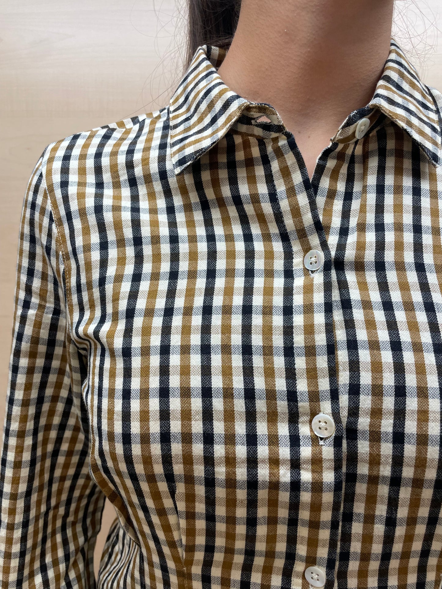 Camicia a quadri con dettagli pieghe - in cotone bio